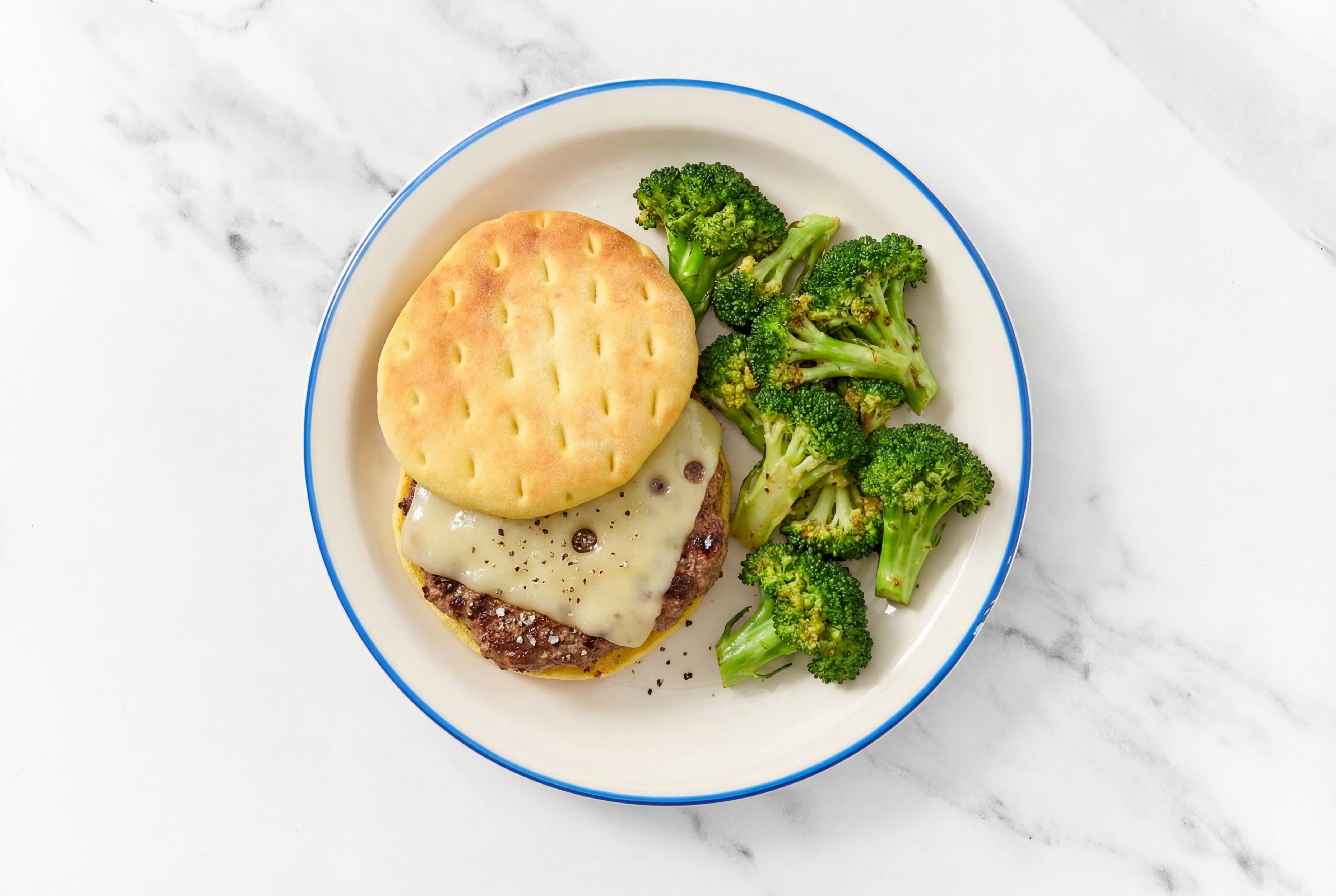 Swiss Burger + Roasted Broccoli Bunches