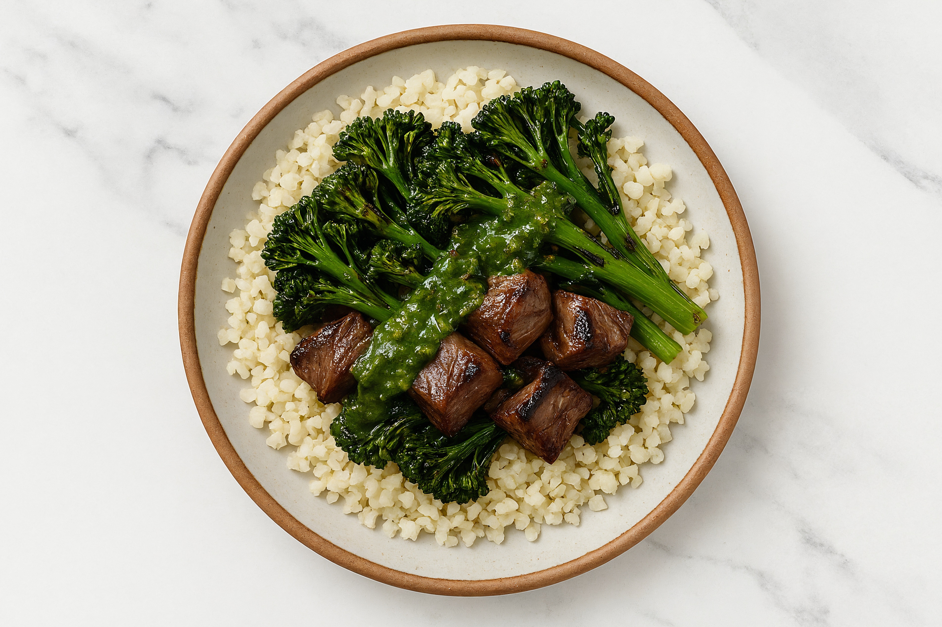 Chimichurri Steak Rice Bowl with Riced Cauliflower