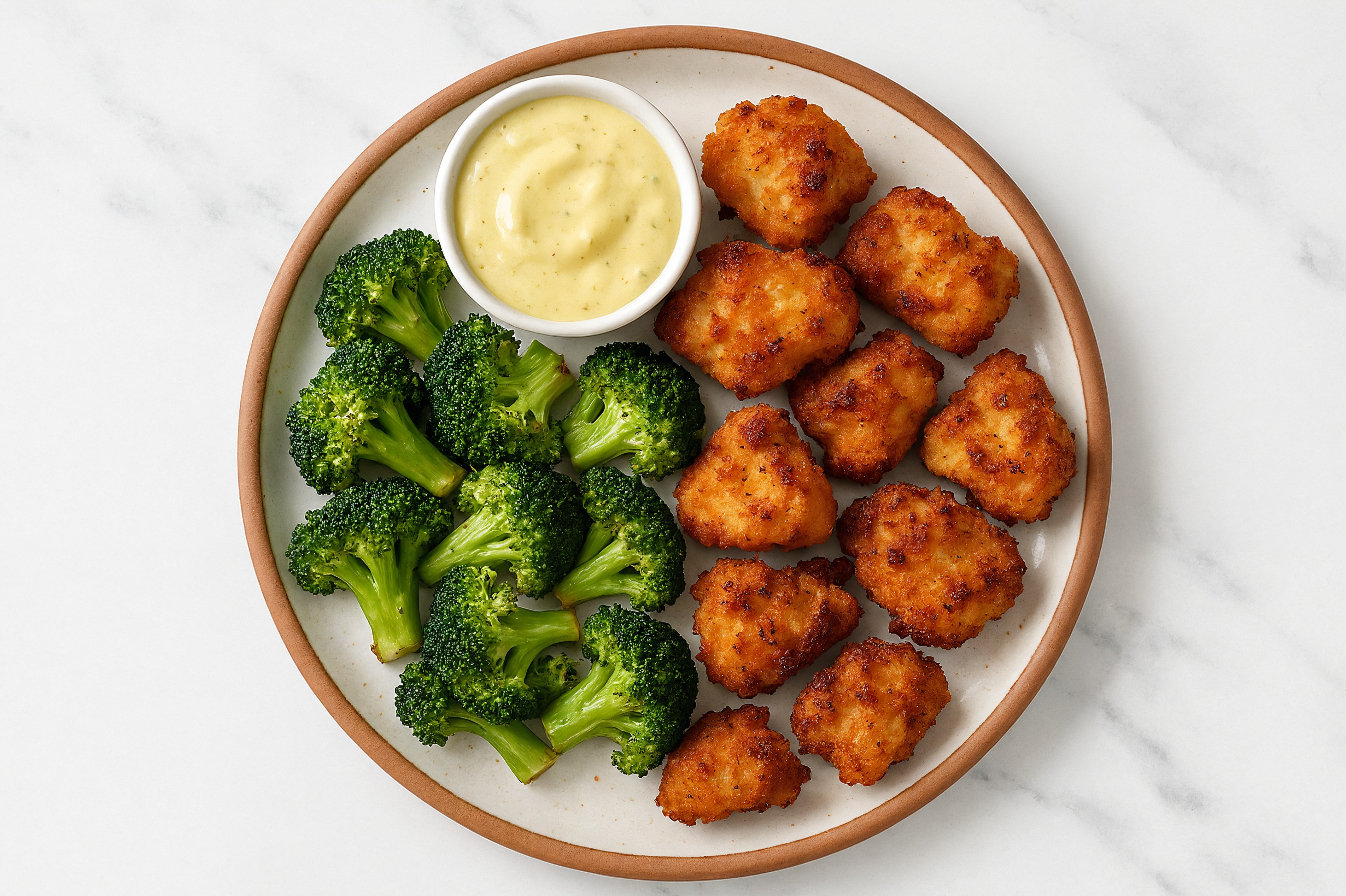 Chicken Nuggets + Broccoli with Honey Mustard Garlic Sauce