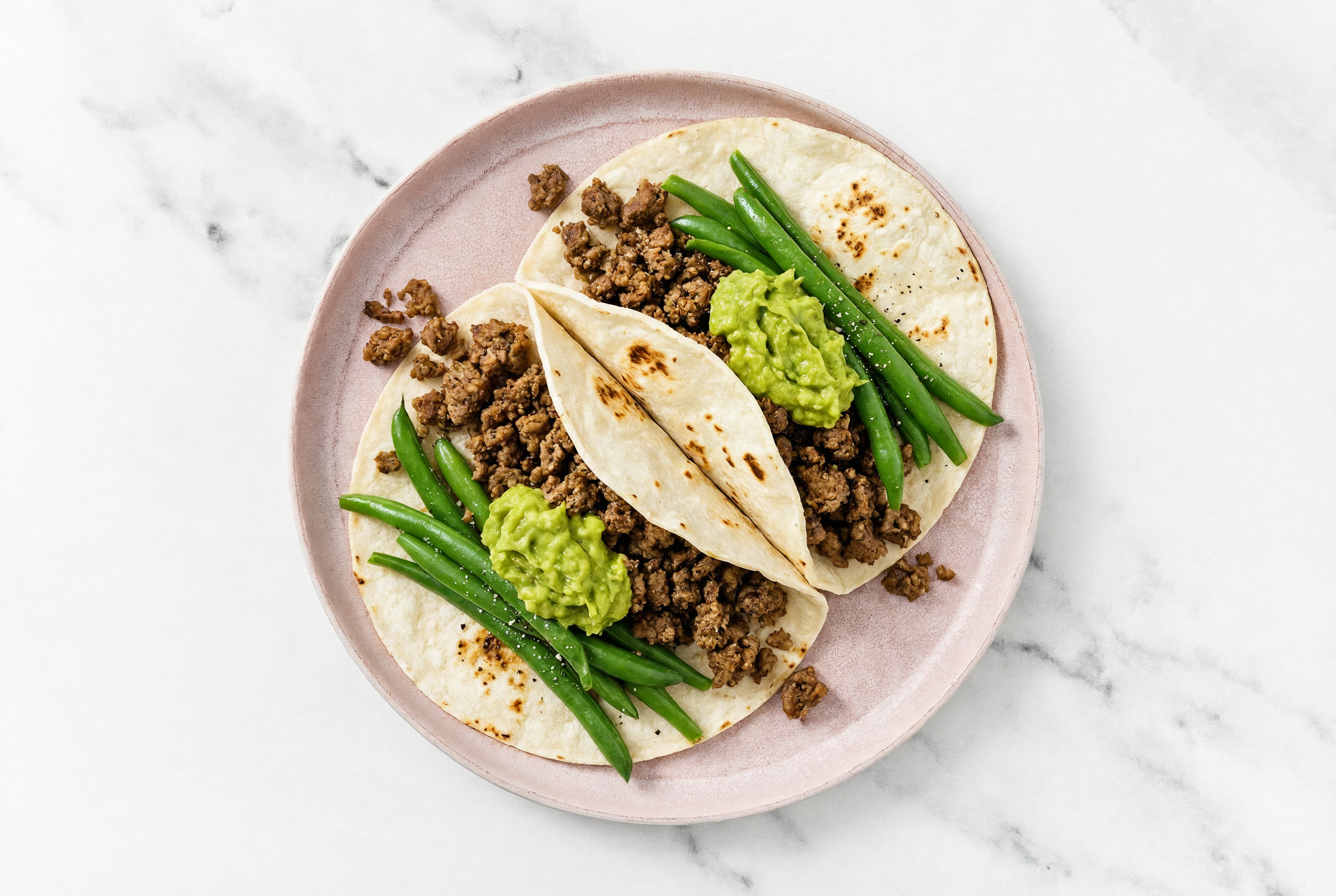 Garlicky Mexican-Style Ground Beef + Green Bean Tostadas