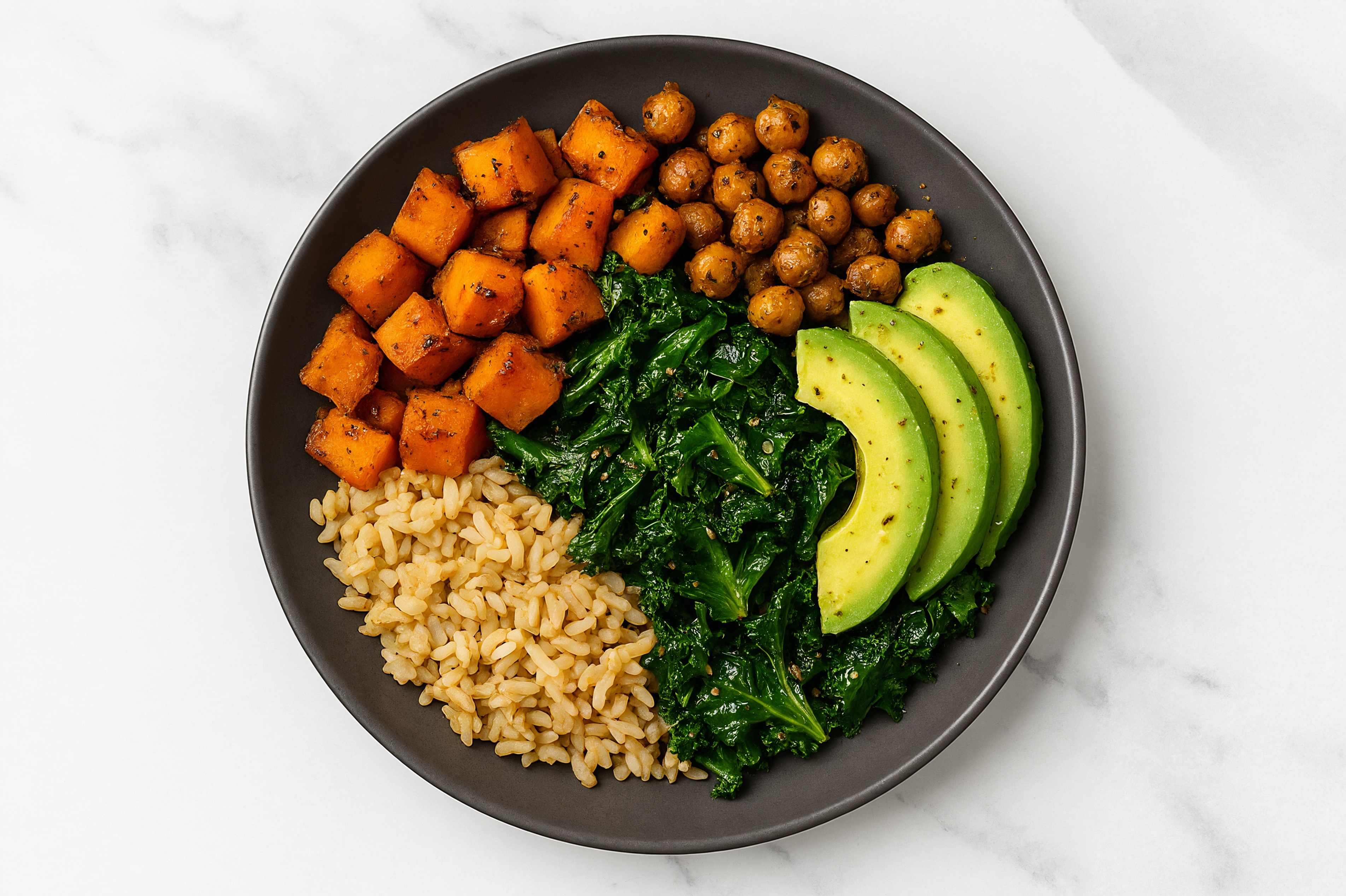 Za'atar Chickpea Sweet Potato Bowl with Kale + Avocado