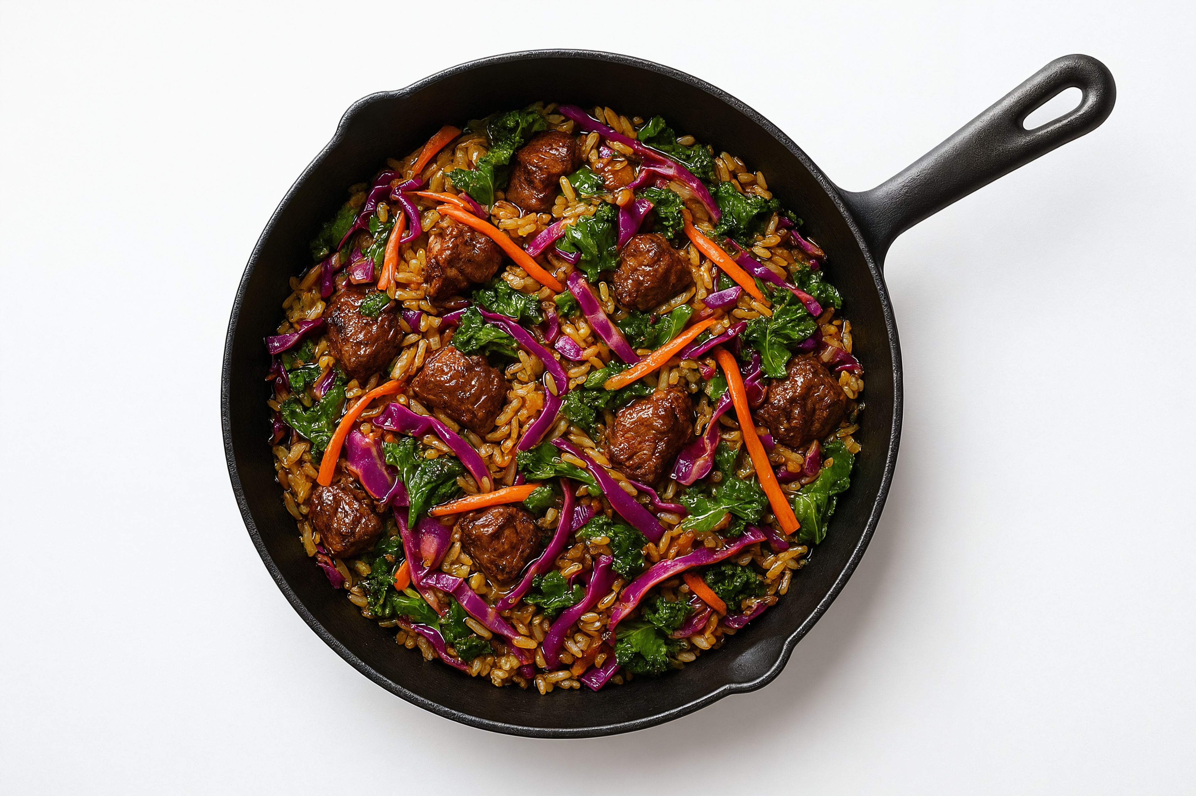 Teriyaki Rainbow Veggie + Bison Stir-Fry with Seasoned Jasmine Rice