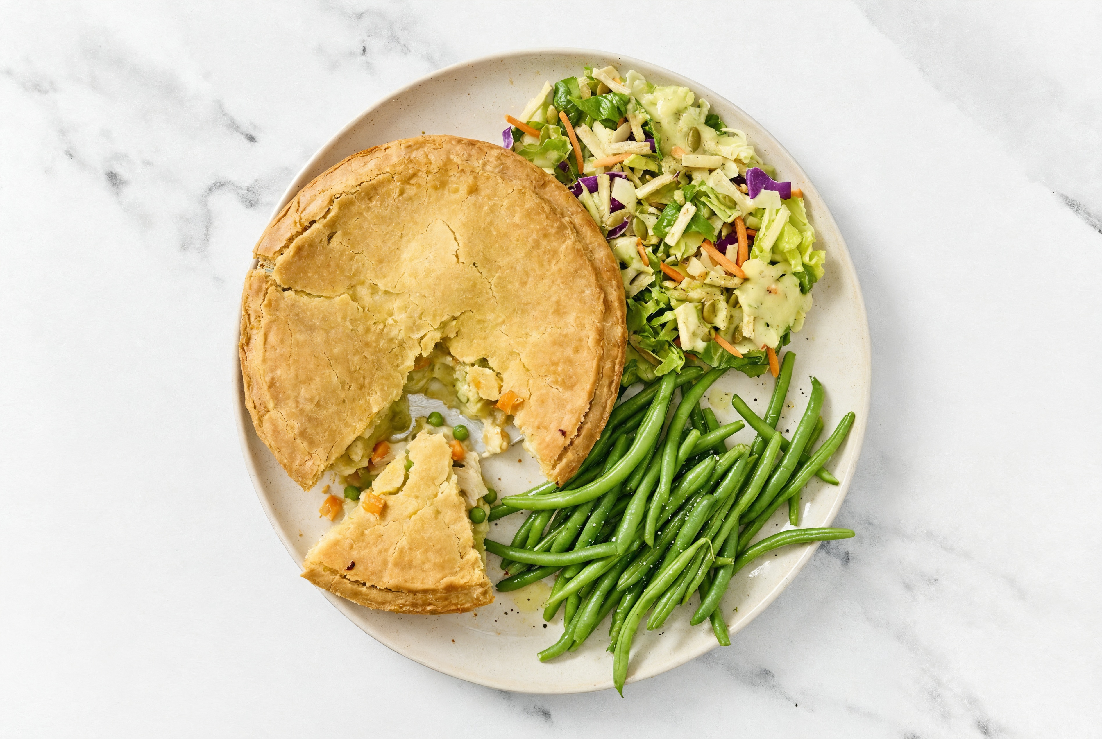 Chicken Pot Pie with Green Beans & Goddess Salad