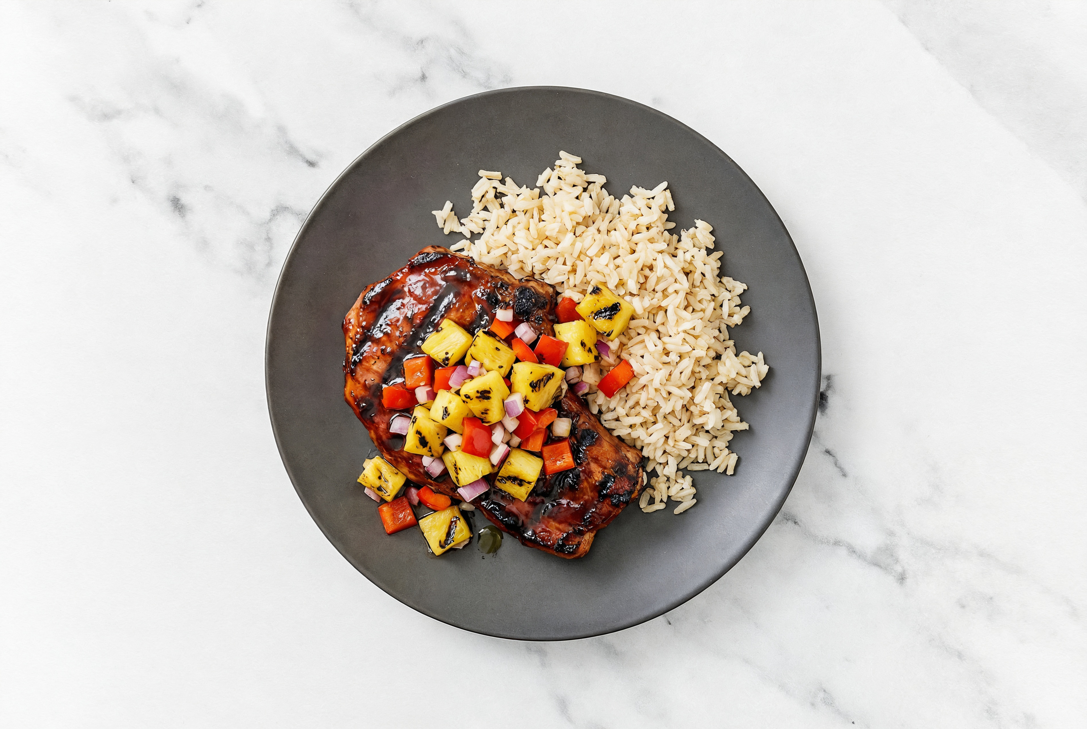 BBQ Pork Chops with Pineapple Salsa + Protein Rice