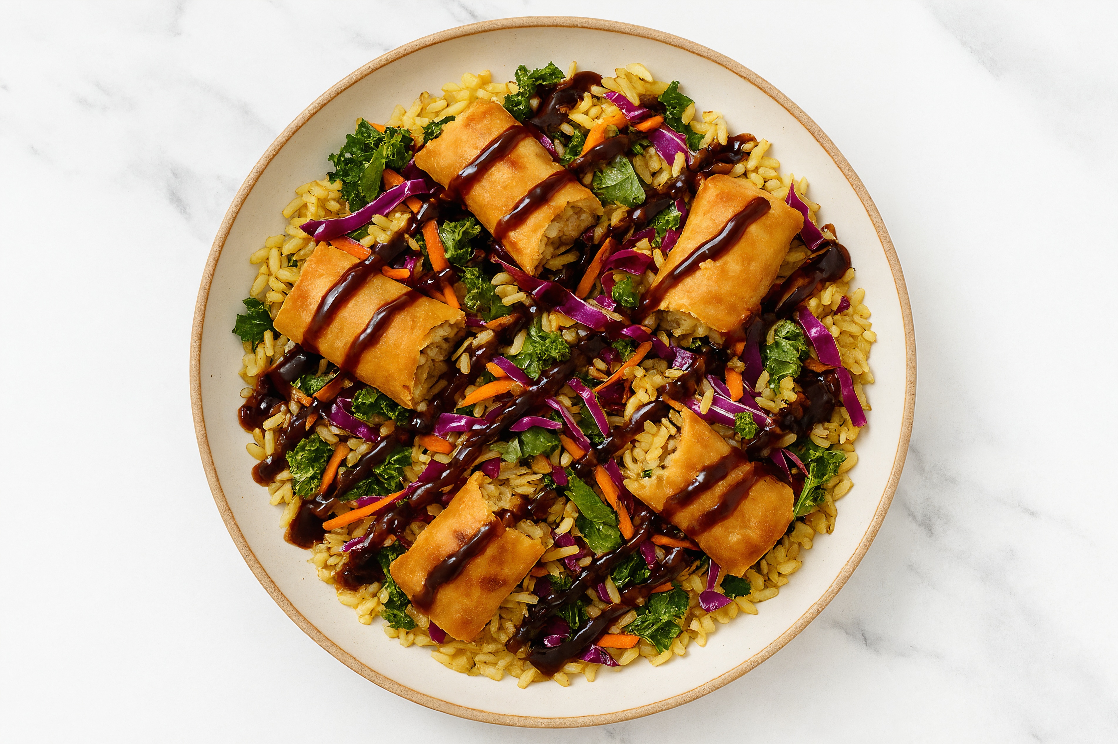 BBQ Chicken Spring Roll + Veggie Rice Bowl