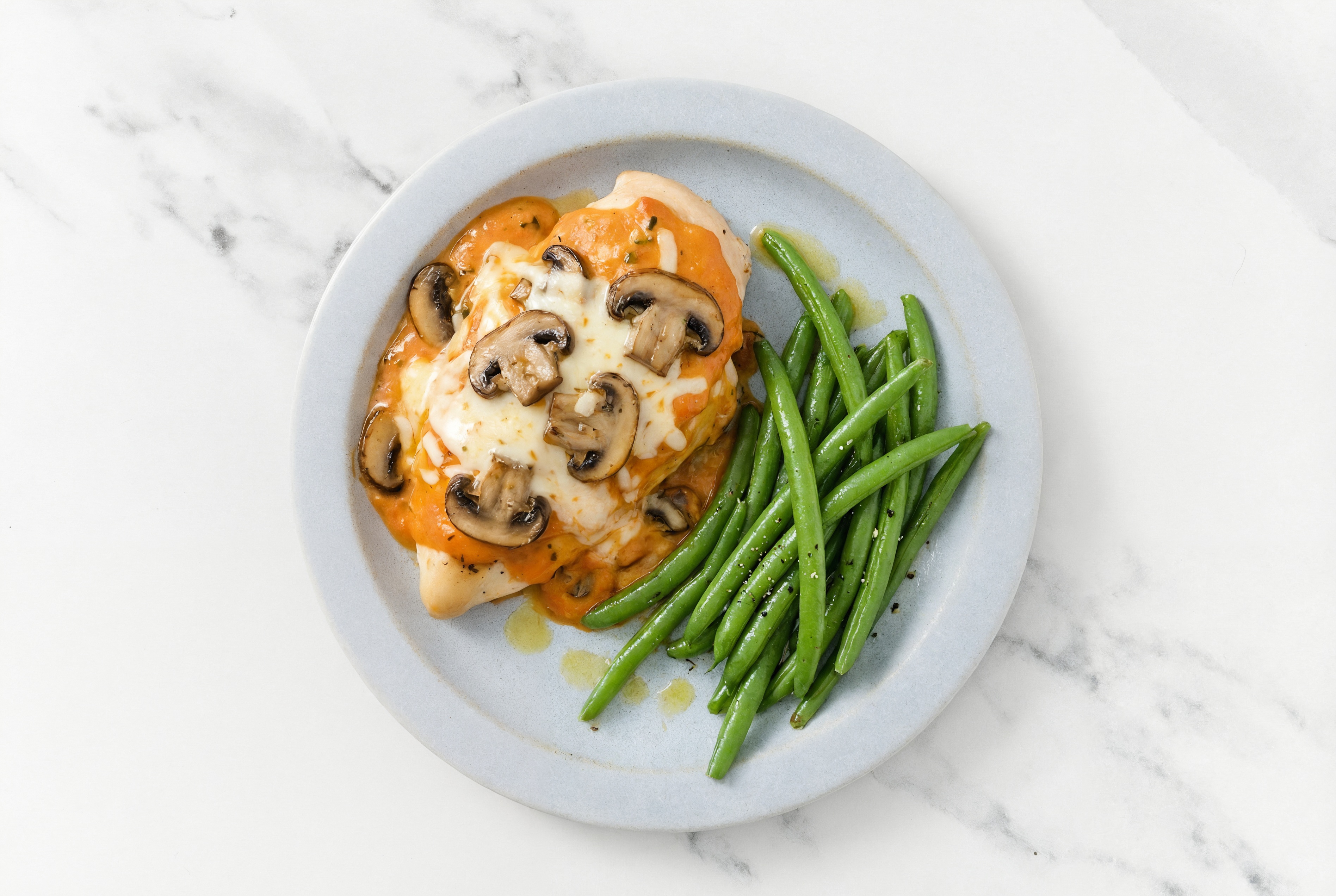 Cheesy Vodka Baked Chicken + Green Beans with Mozzarella Bar