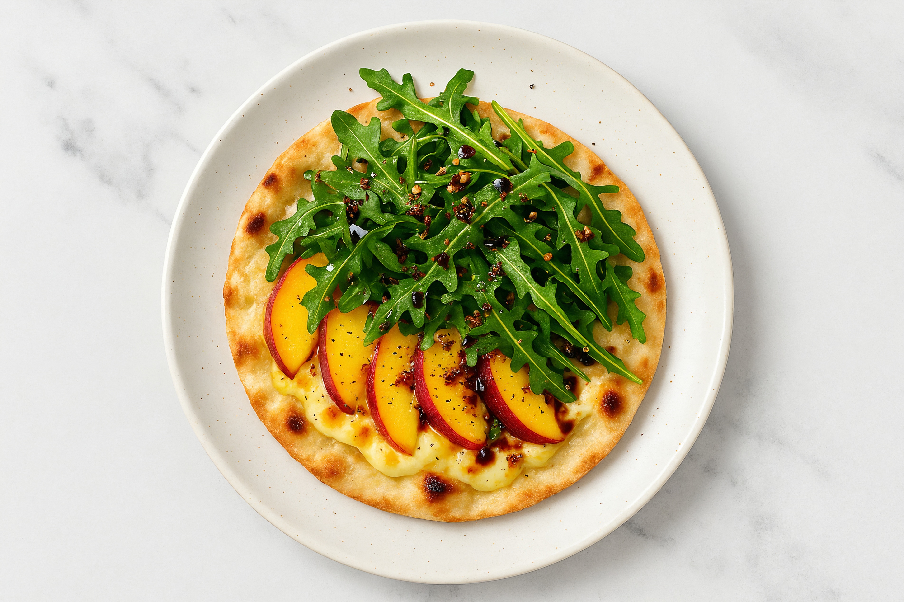 Chili Crisp Nectarine Flatbread with Mozzarella Bar