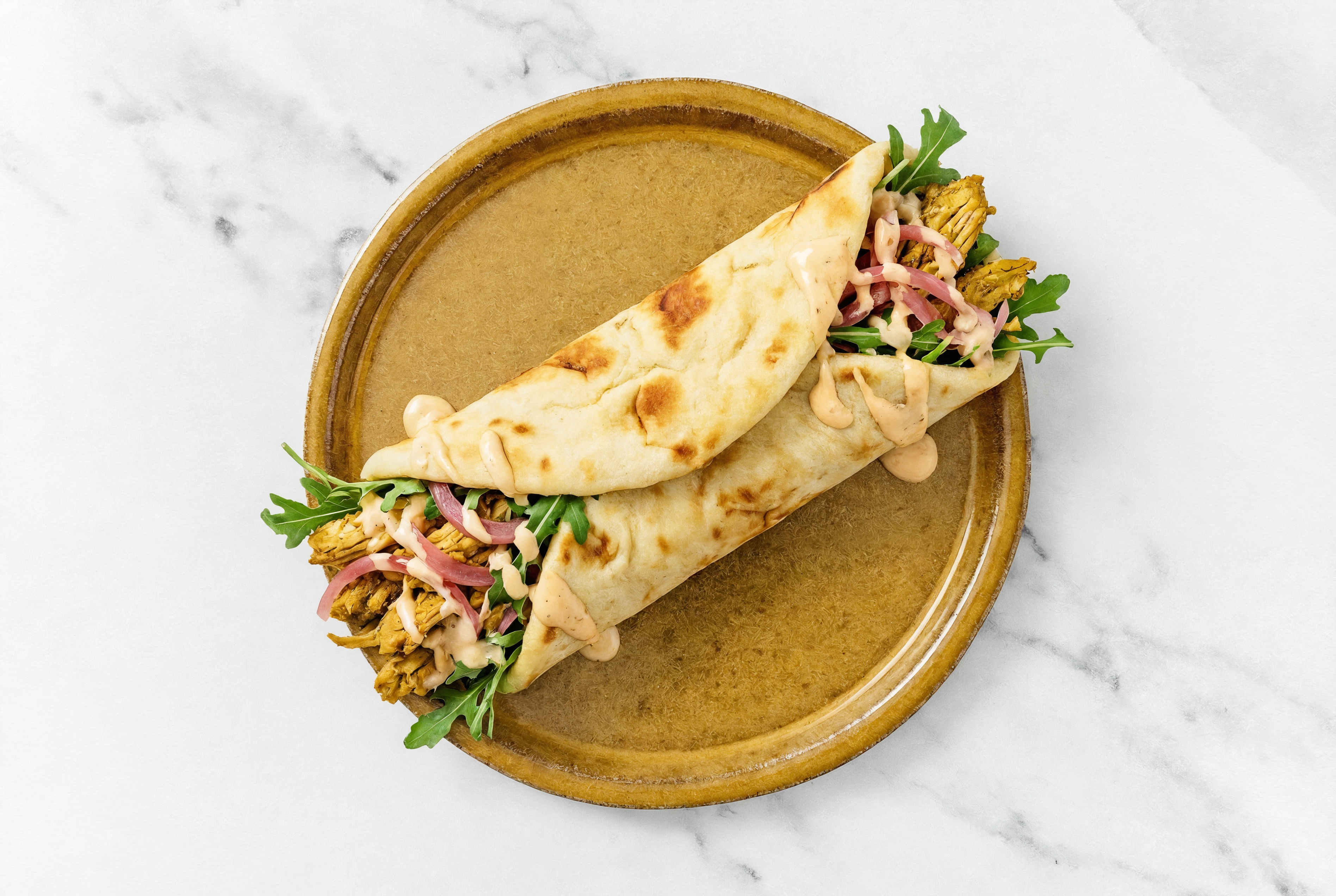 Shawarma Chicken Naan Wrap with Awesome Sauce
