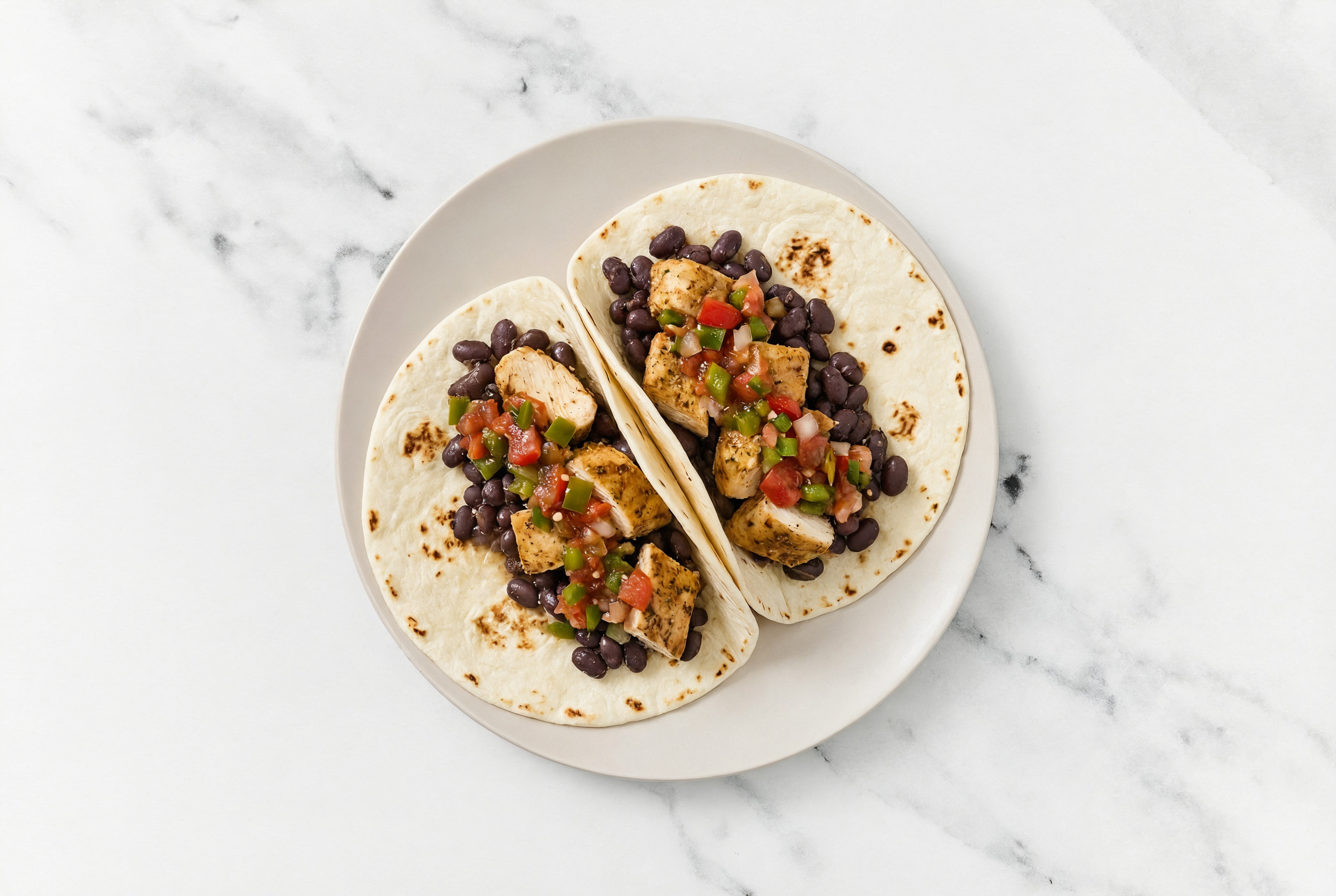  Garlic Chicken Tacos with Pico De Gallo & Spiced Beans