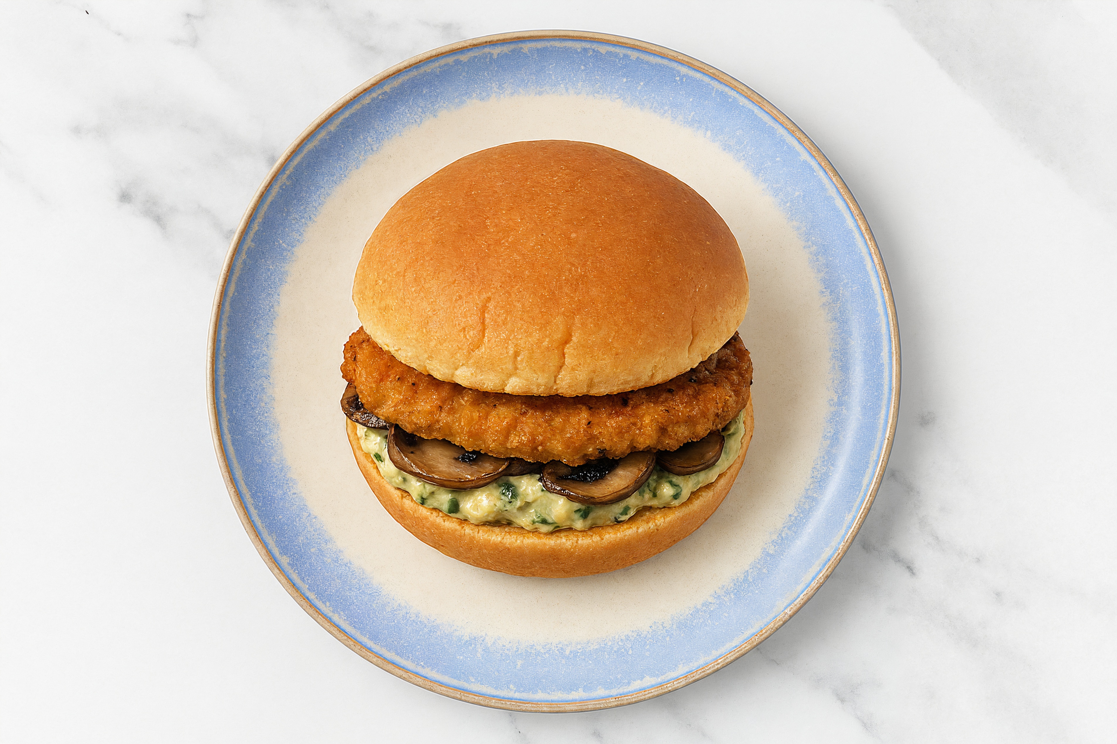 Creamy Artichoke "Chicken" Tenders Sandwich with Portabellas on Gluten-Free Buns