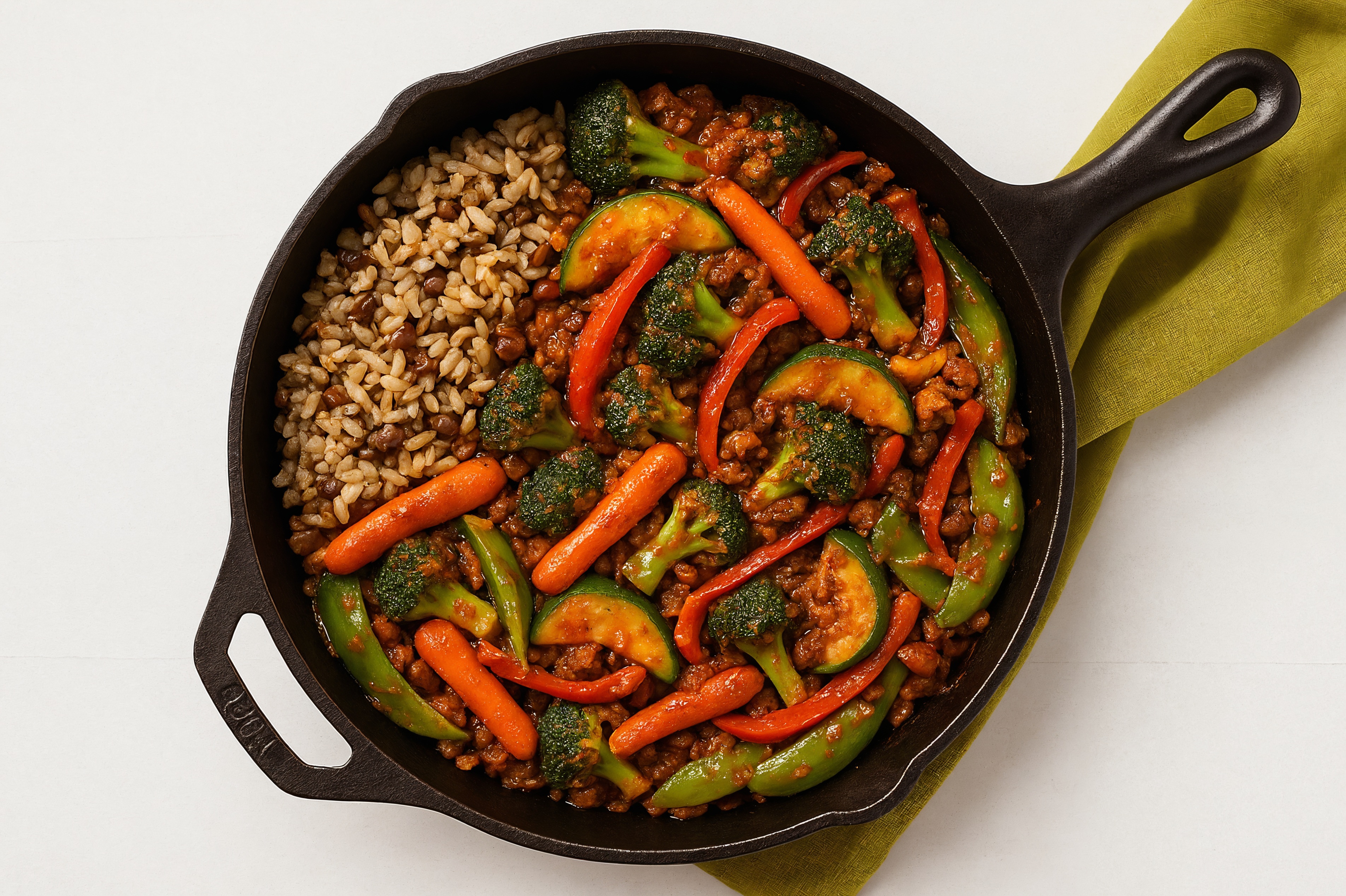Hearty Spicy Vindaloo Ground Beef Stir-Fry with Mixed Veggies over Quinoa