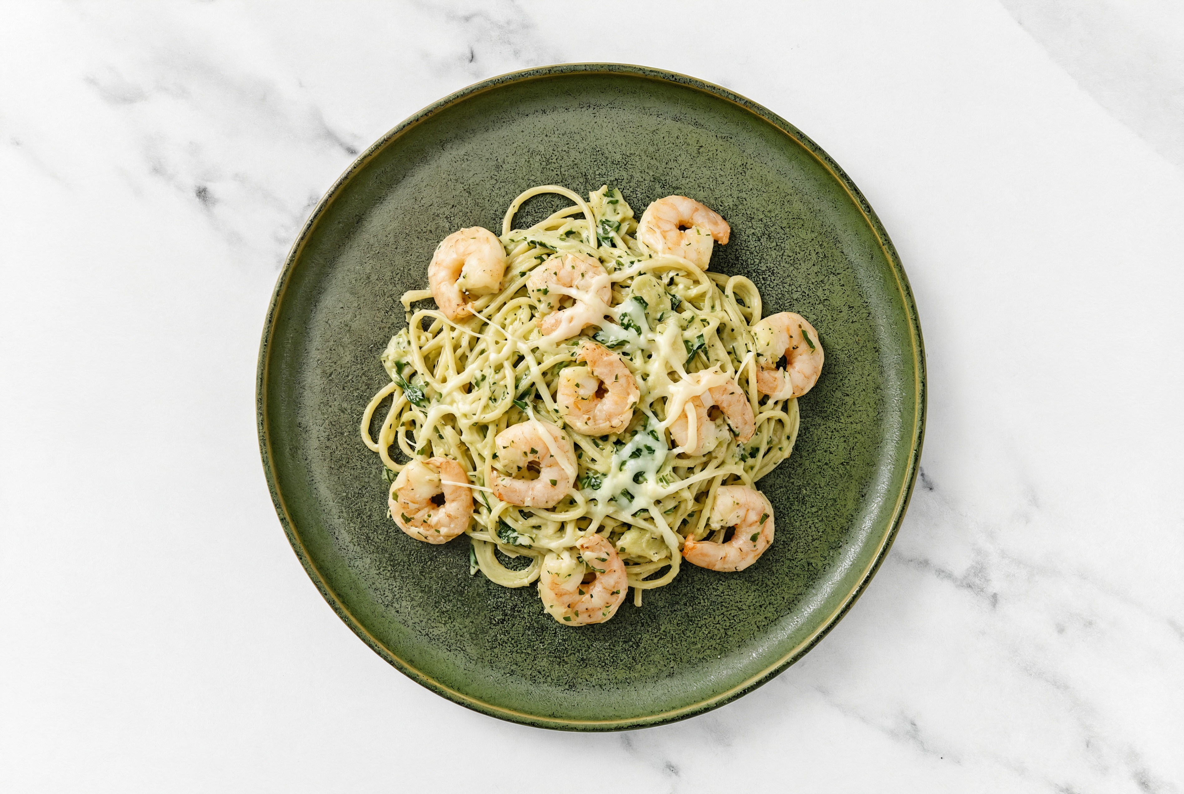 Spinach Artichoke Spaghetti with Gulf Shrimp & Mozzarella