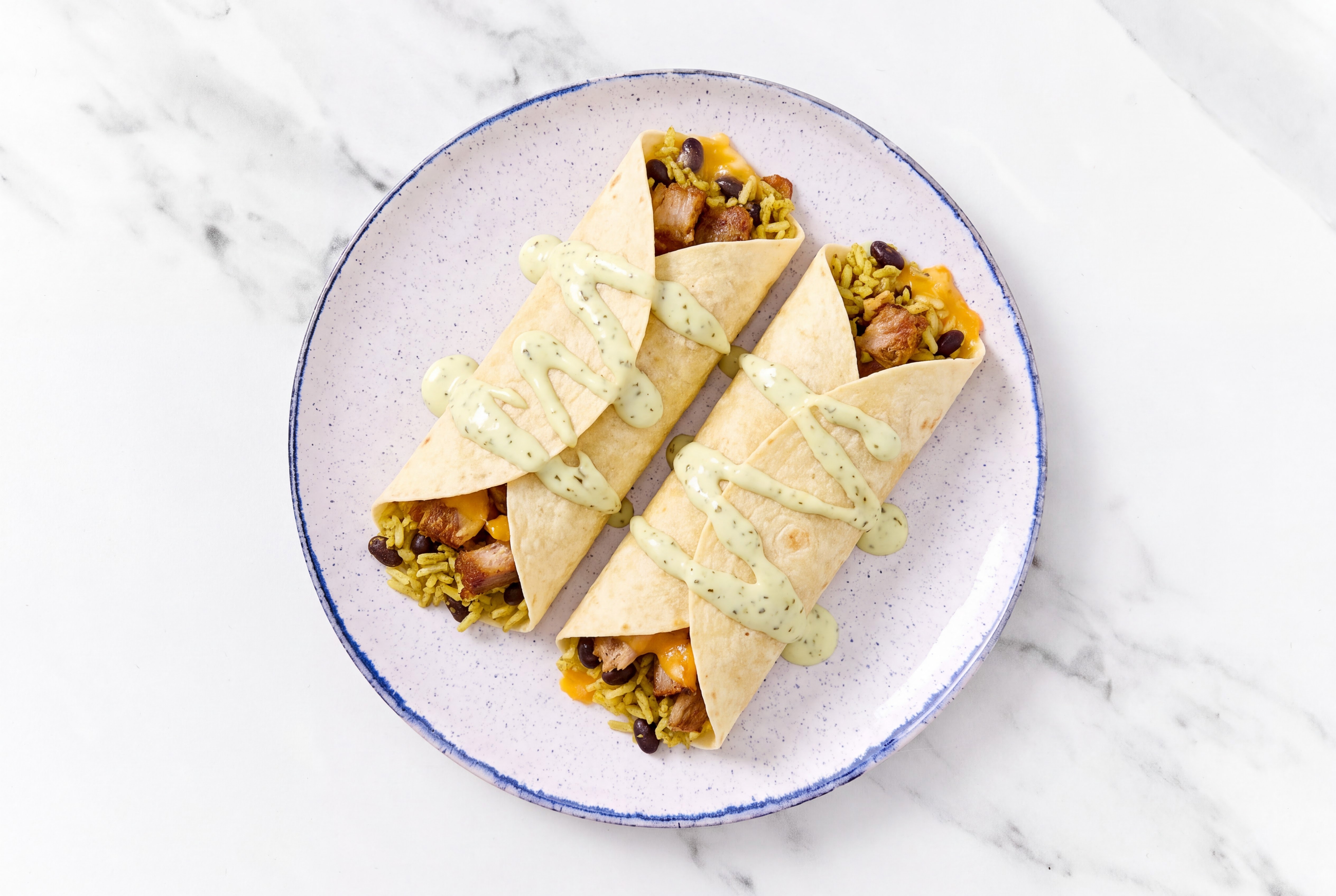 Crispy Carnitas Burrito with Jalapeño Crema