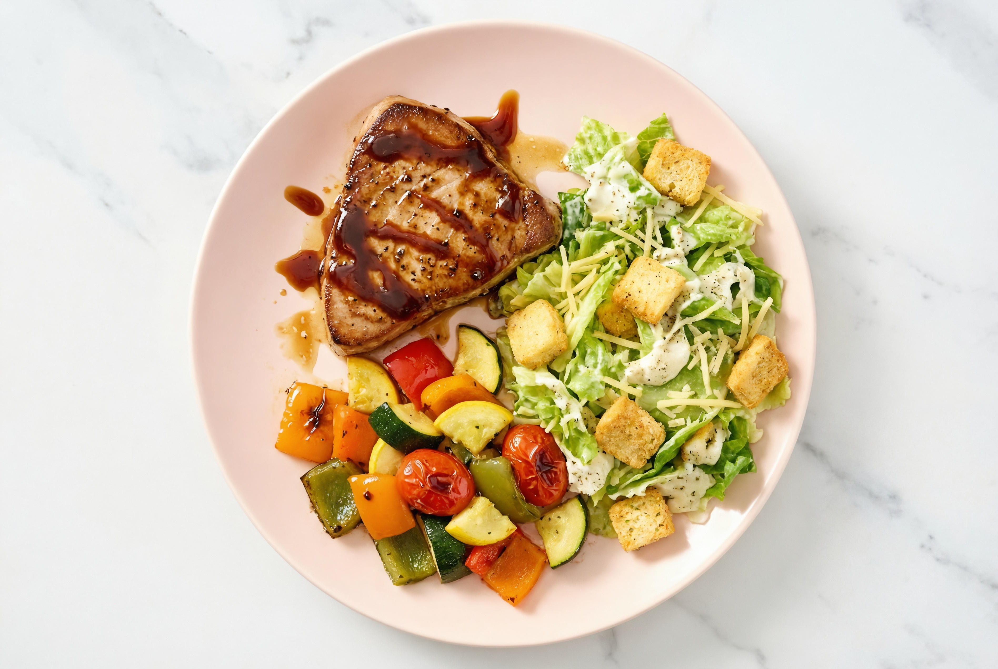 Teriyaki Sheet Pan Tuna & Squash with Caesar Salad
