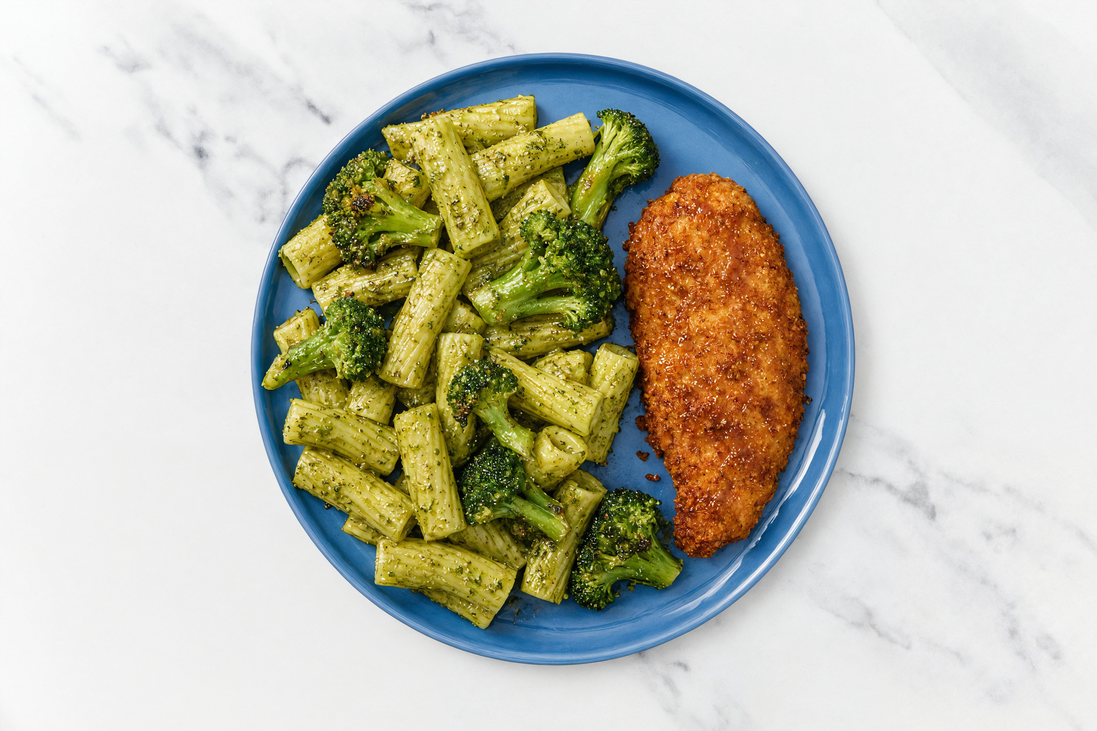 Crispy Hot Honey Chicken over Pesto Rigatoni with Broccoli