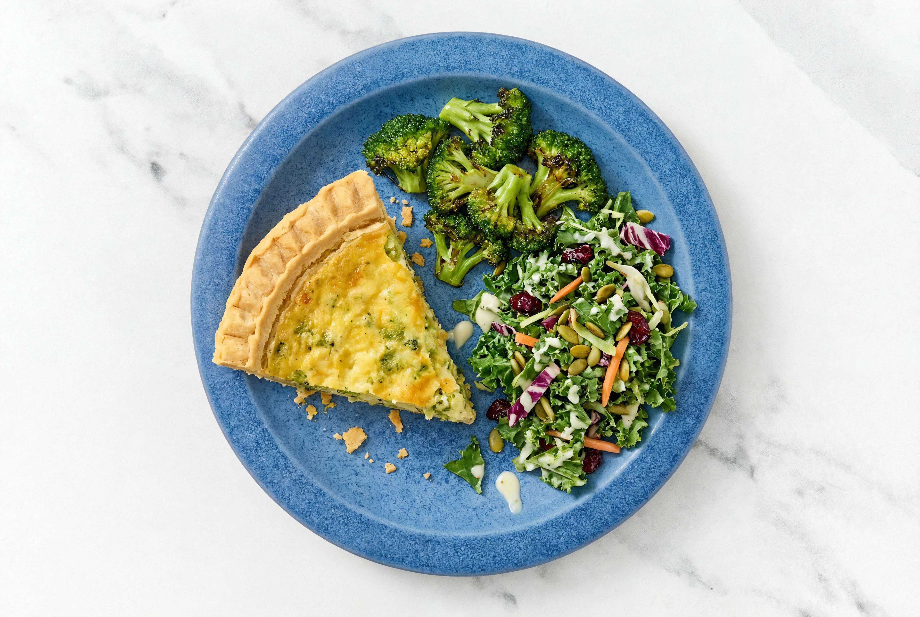 Broccoli & Cheddar Quiche with Broccoli & Kale Salad
