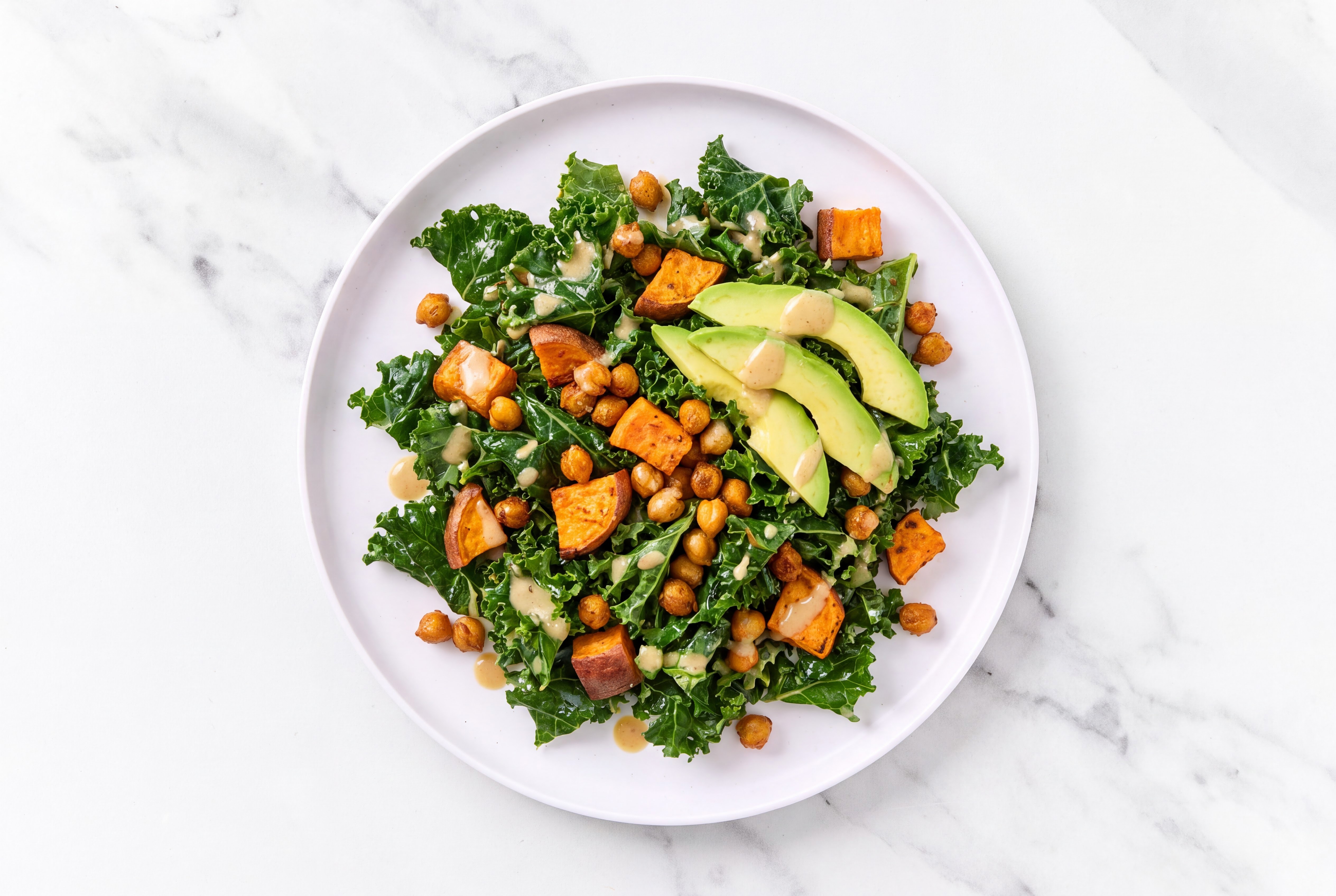 Air Fryer Ginger Kale Salad with Crispy Chickpeas