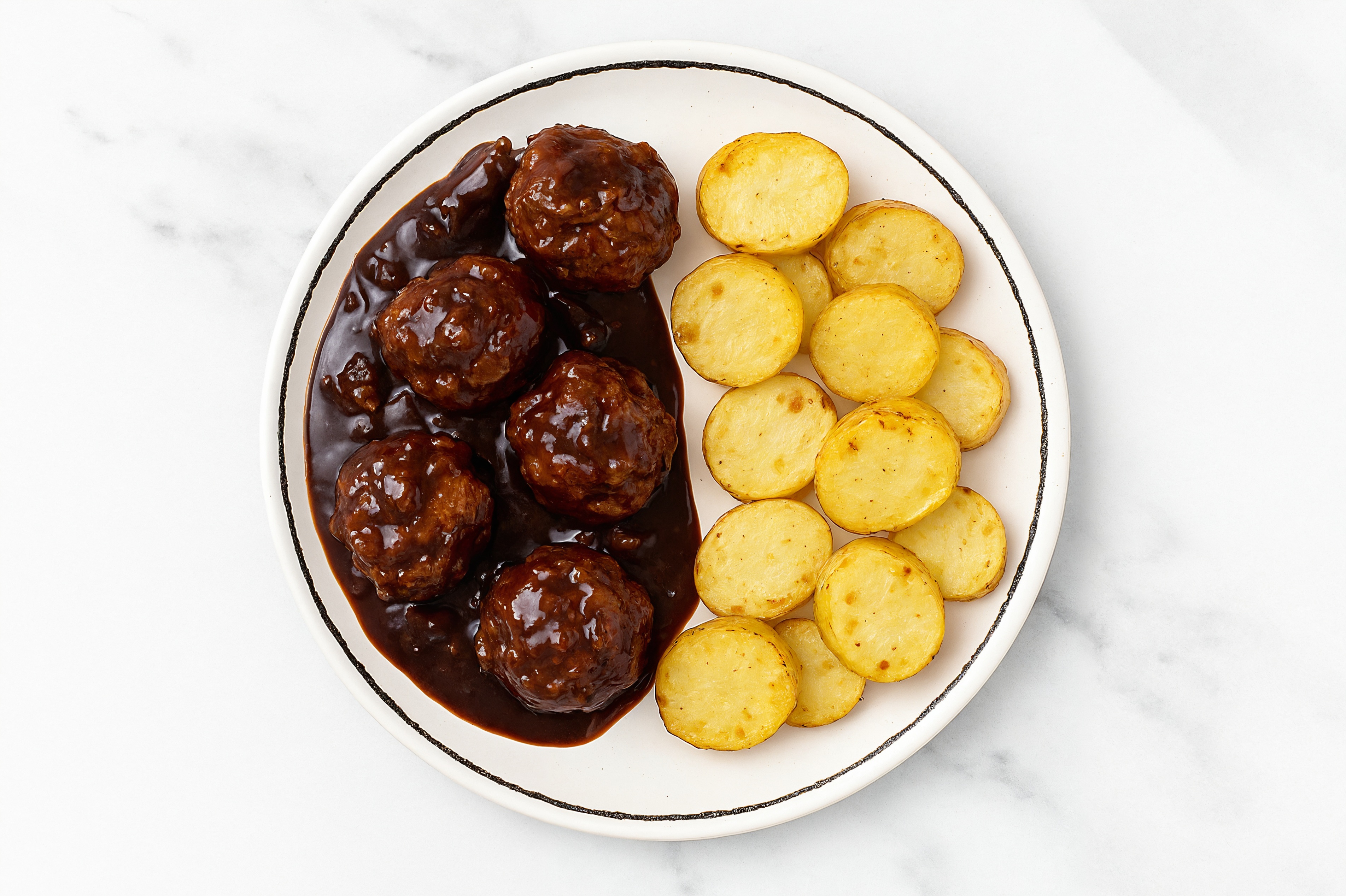 Teriyaki Baked Turkey Meatballs & Fingerling Potatoes