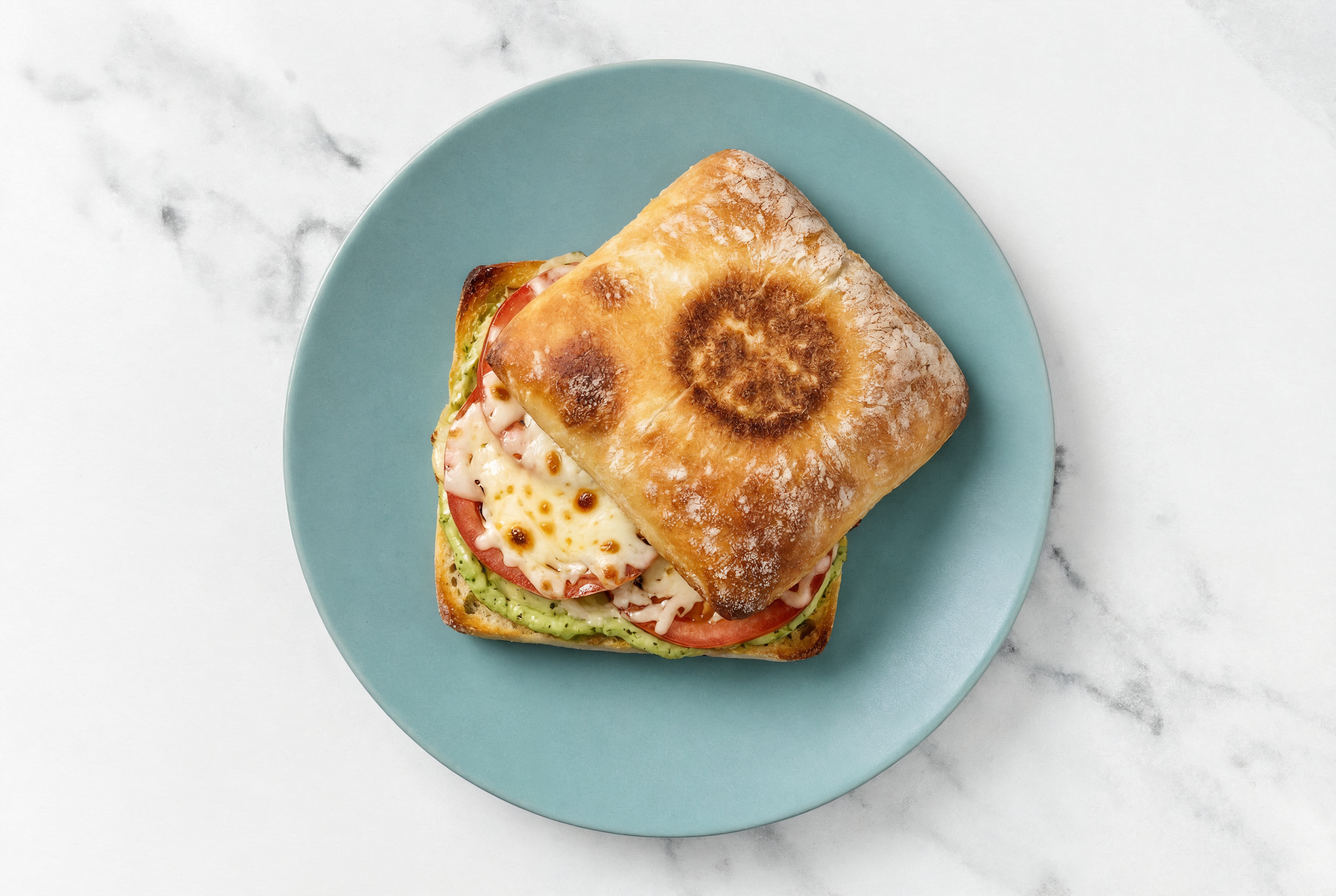 Ciabatta Roll Caprese with Shredded Cheese Mozzarella