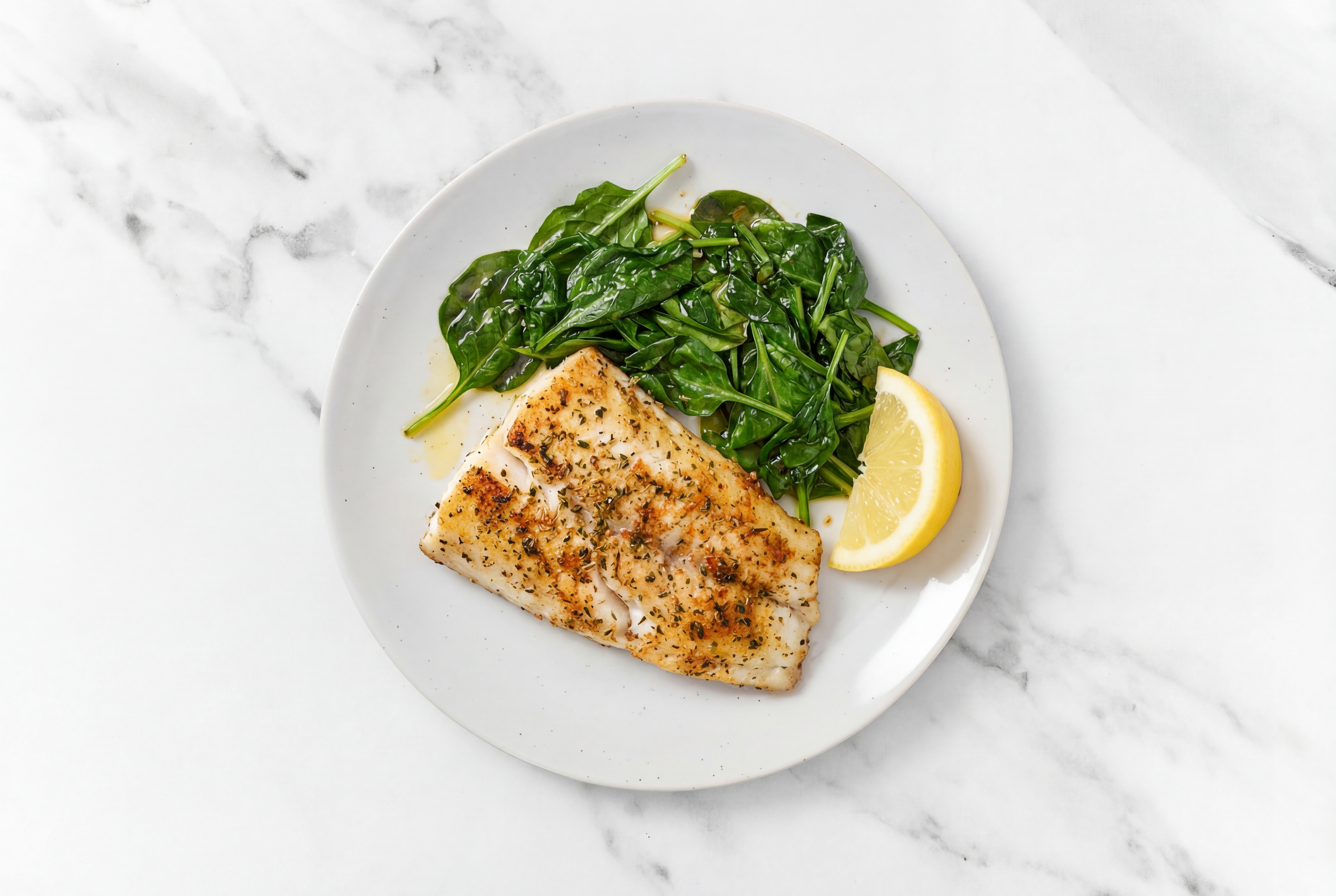 Garlic Herb Crusted Barramundi + Lemony Sautéed Baby Spinach