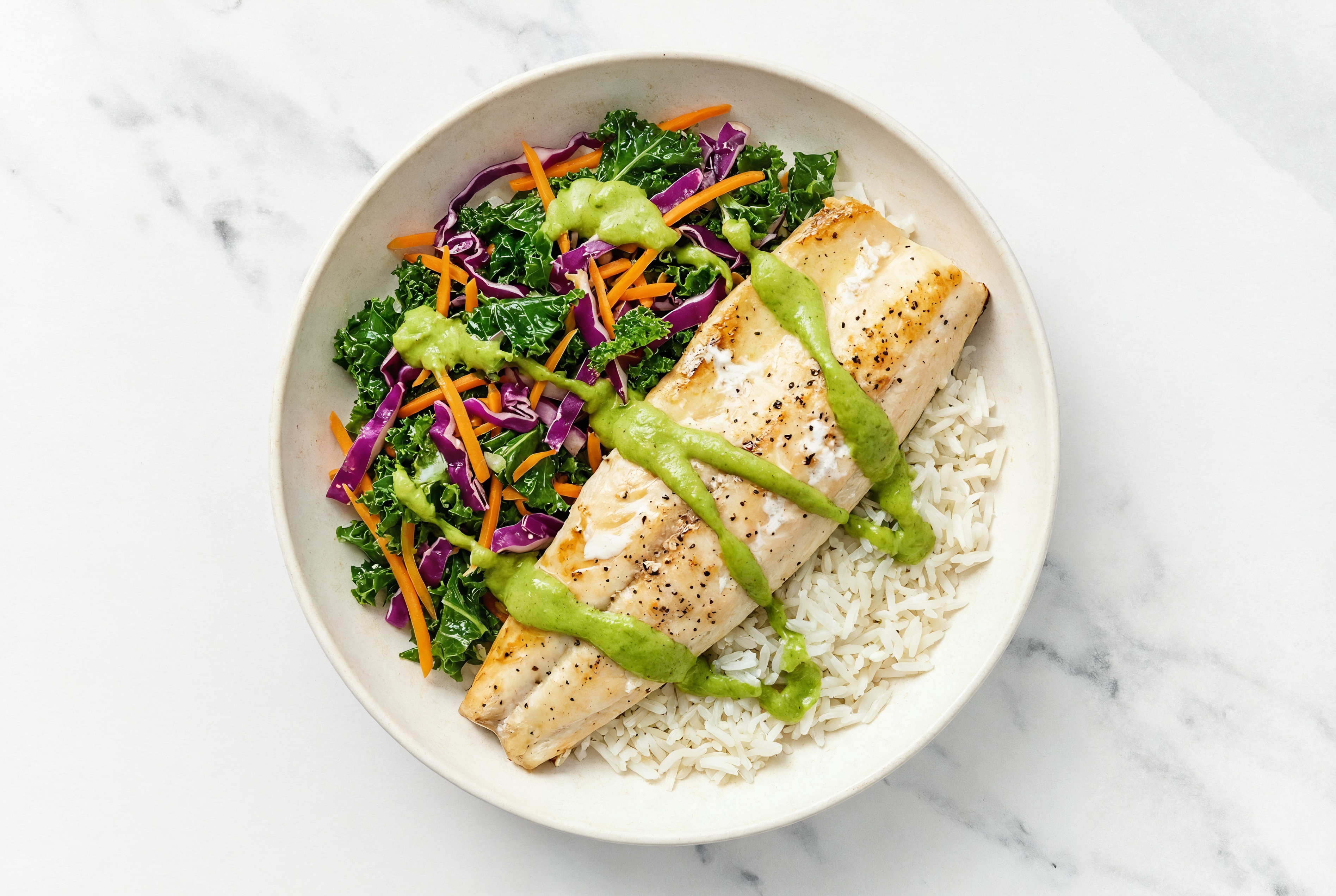 Trout + Rainbow Veggie Bowl with Avocado