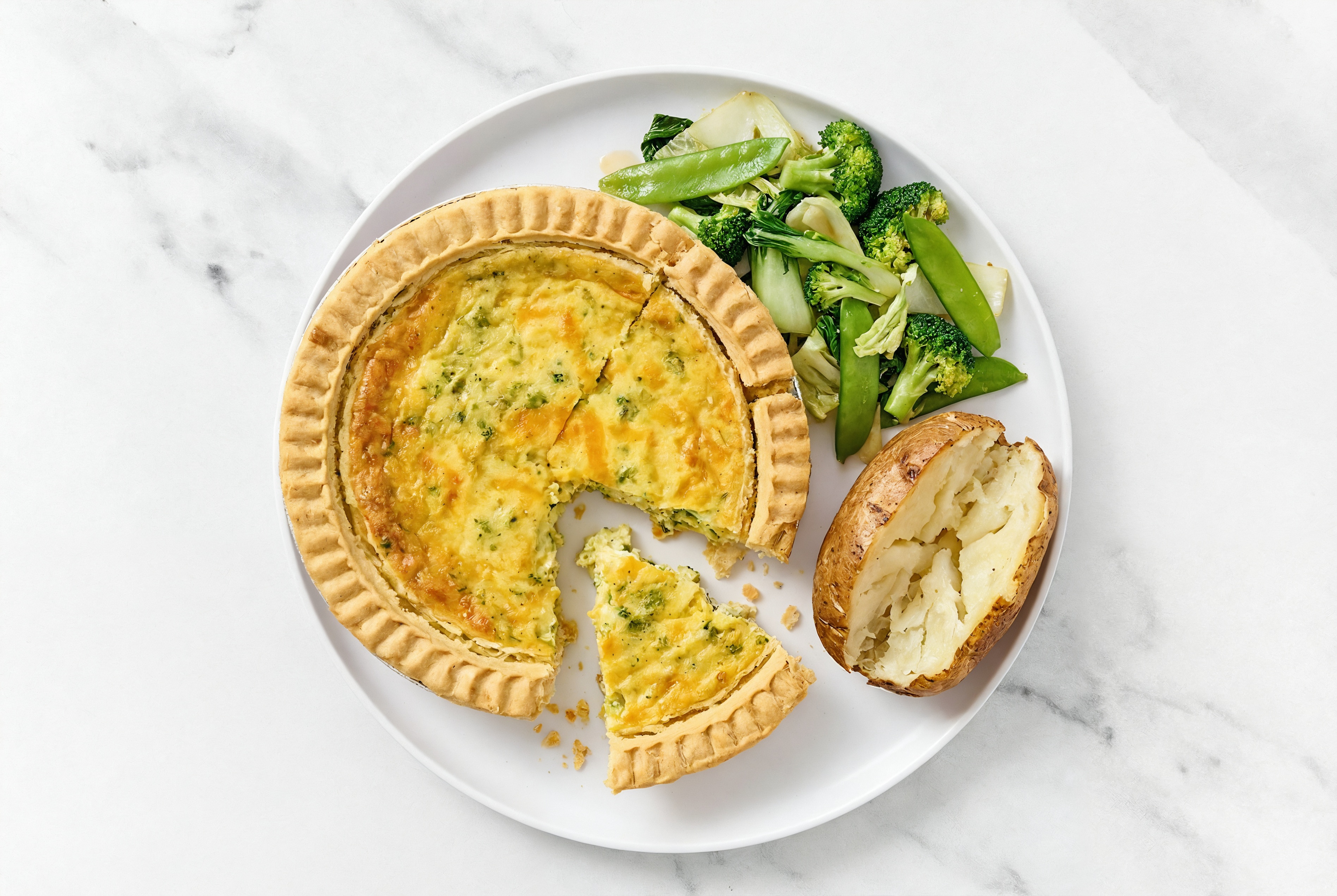 Broccoli & Cheddar Quiche with Bok Choy & Russet Potato
