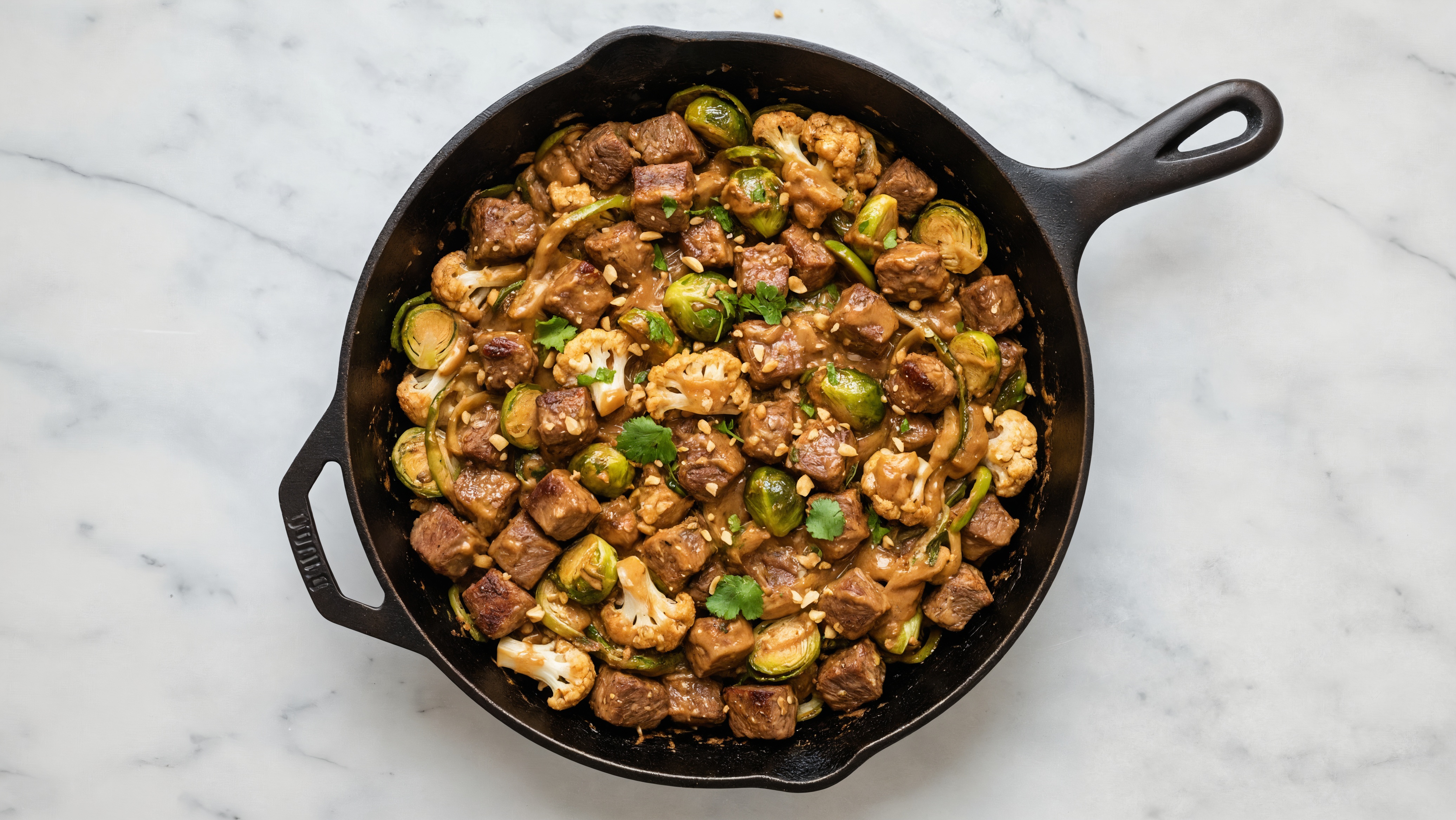 Thai Peanut Bison Stir-Fry with Cauliflower & Brussels
