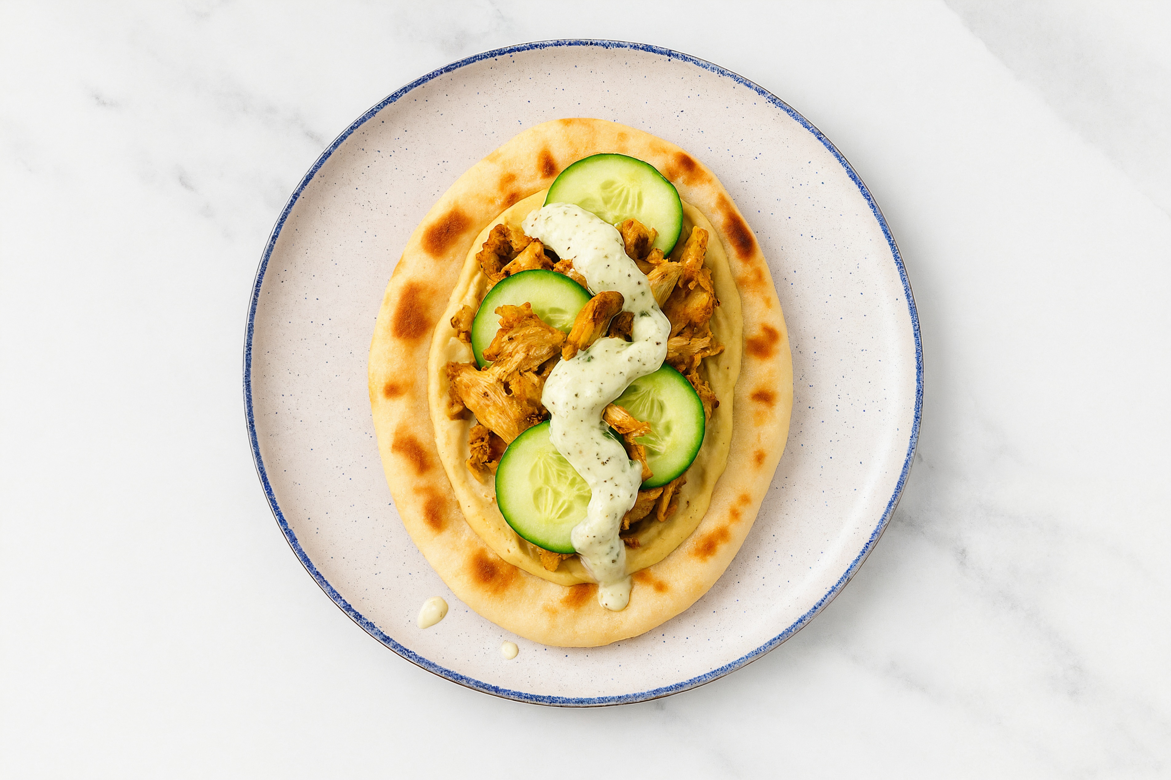 Air Fryer Chicken Shawarma Naan Flatbread with French Onion Hummus