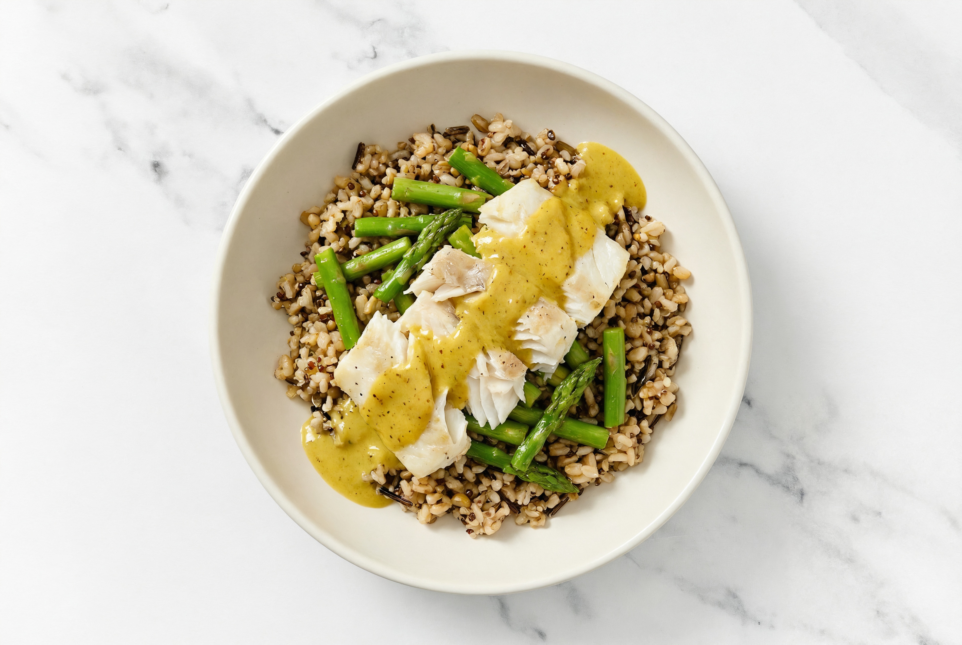 Barramundi & Asparagus Grain Bowl with Coconut Curry