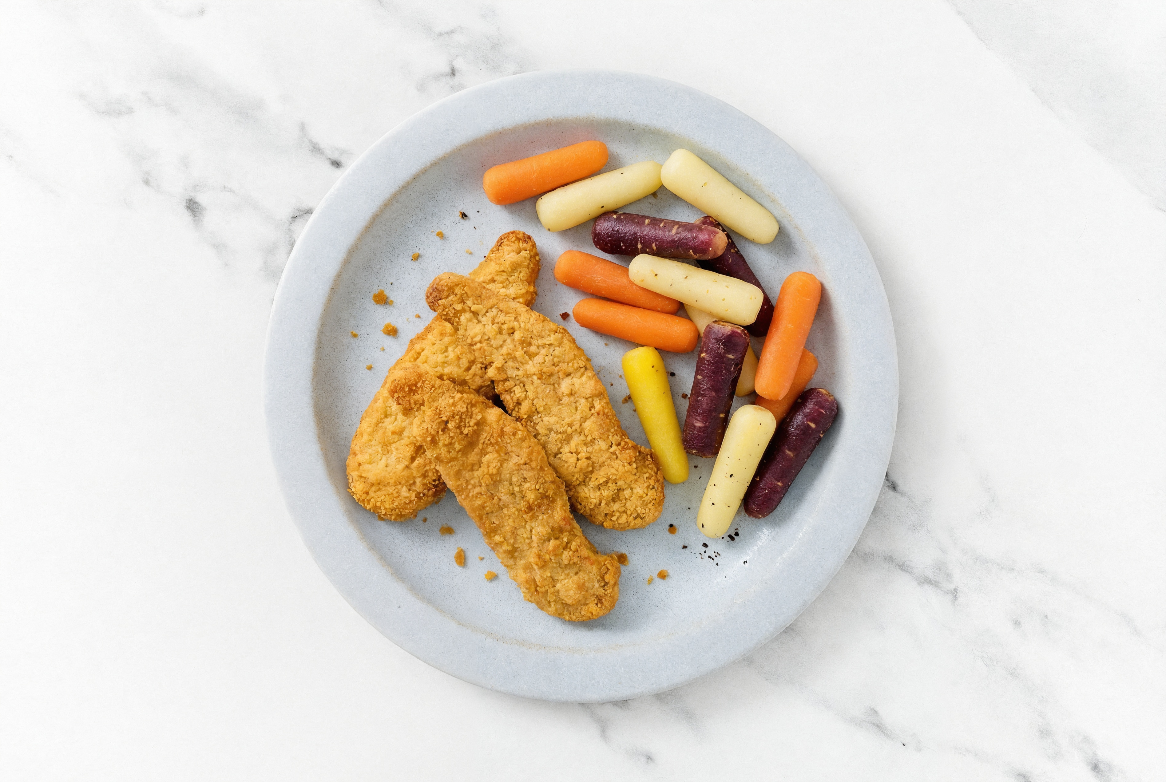 Plant-Based Chicken Tenders + Rainbow Baby Carrots