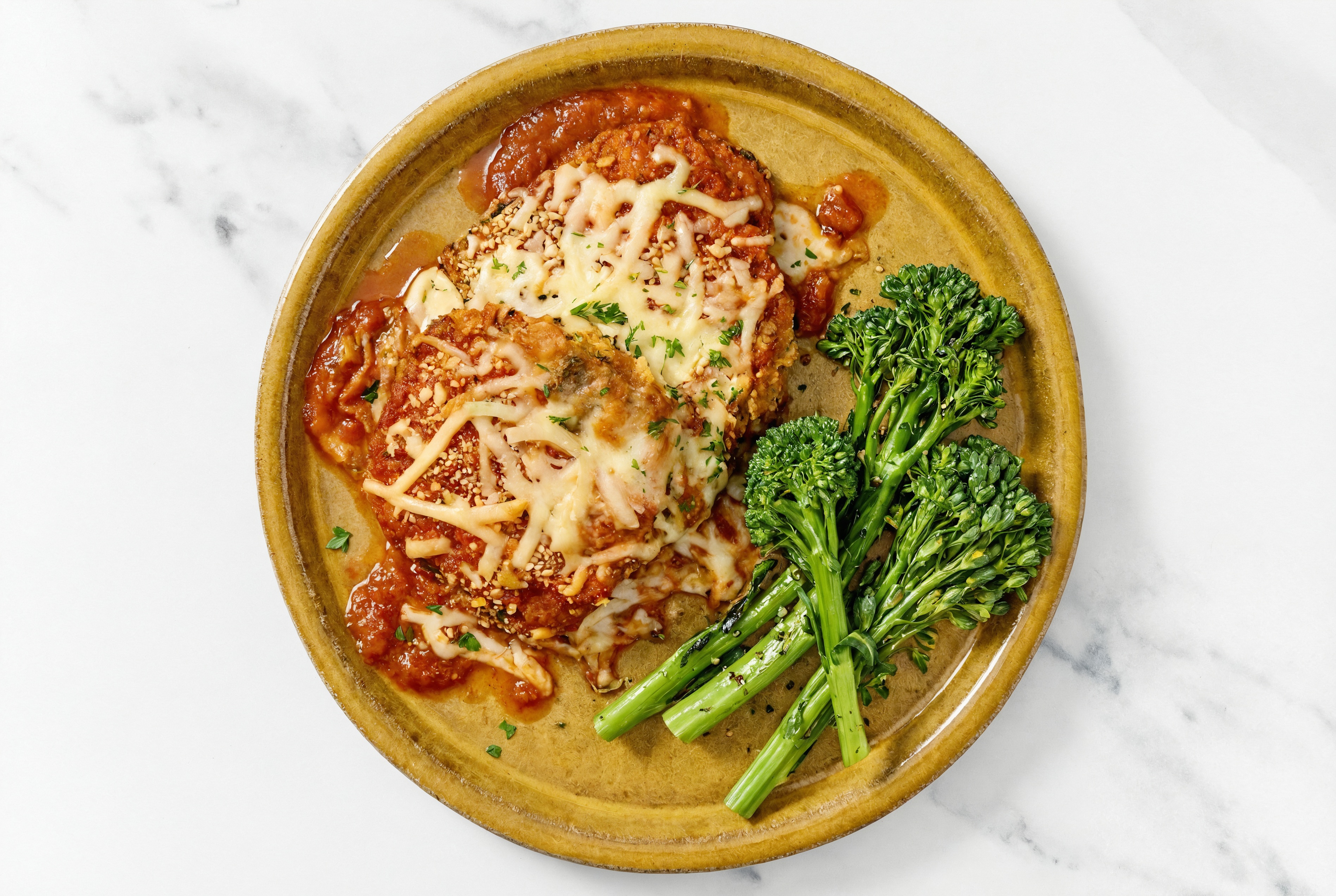 Eggplant Parmesan with Baby Broccoli