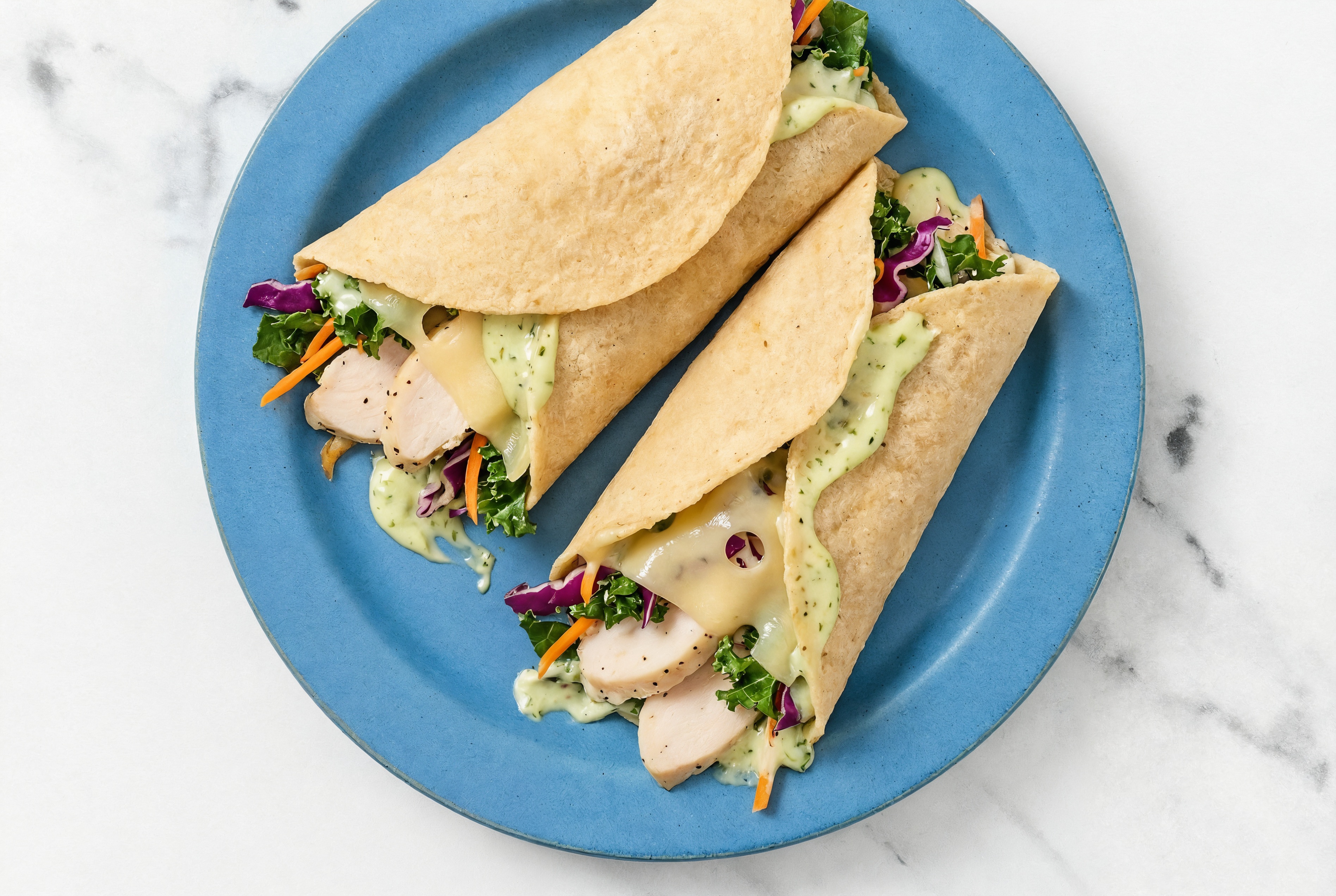 Jalapeño Roasted Chicken + Swiss Tortilla Wraps with Rainbow Veggies