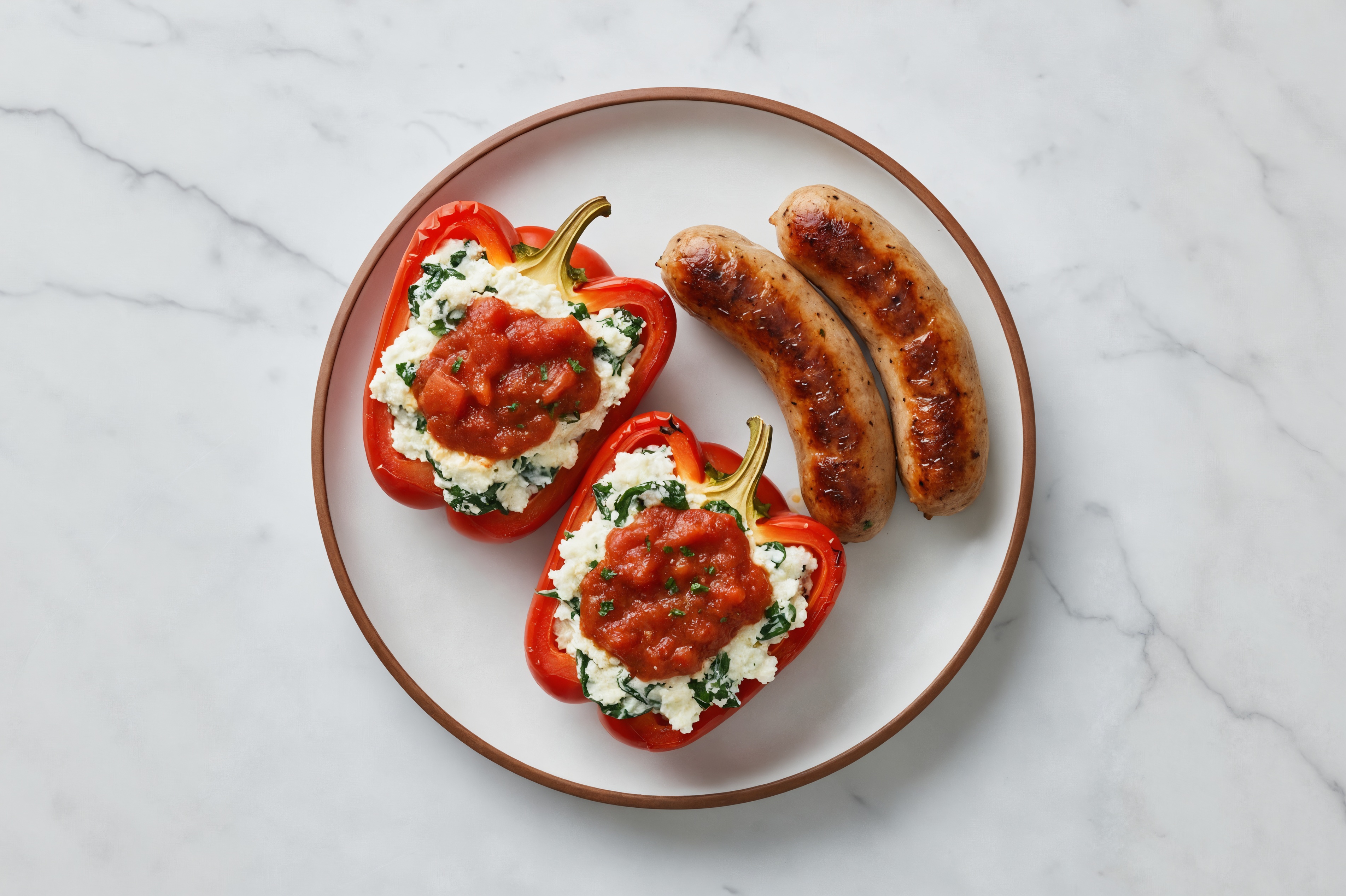 Savory Italian Sausage + Stuffed Peppers Italiano with Baby Spinach