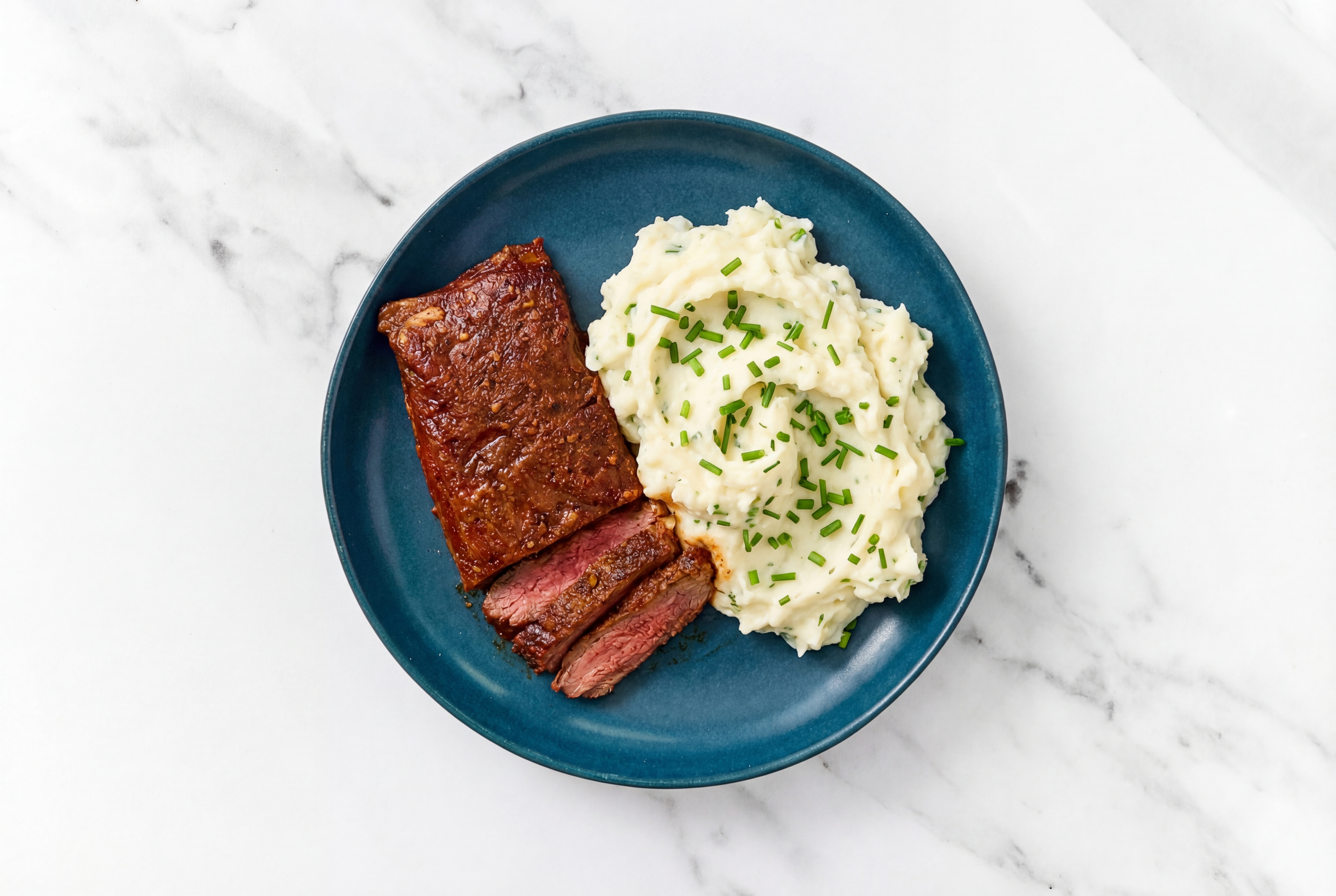 Seared Adobo Marinated Flank Steak + Creamy Herb Mashed Russet Potatoes