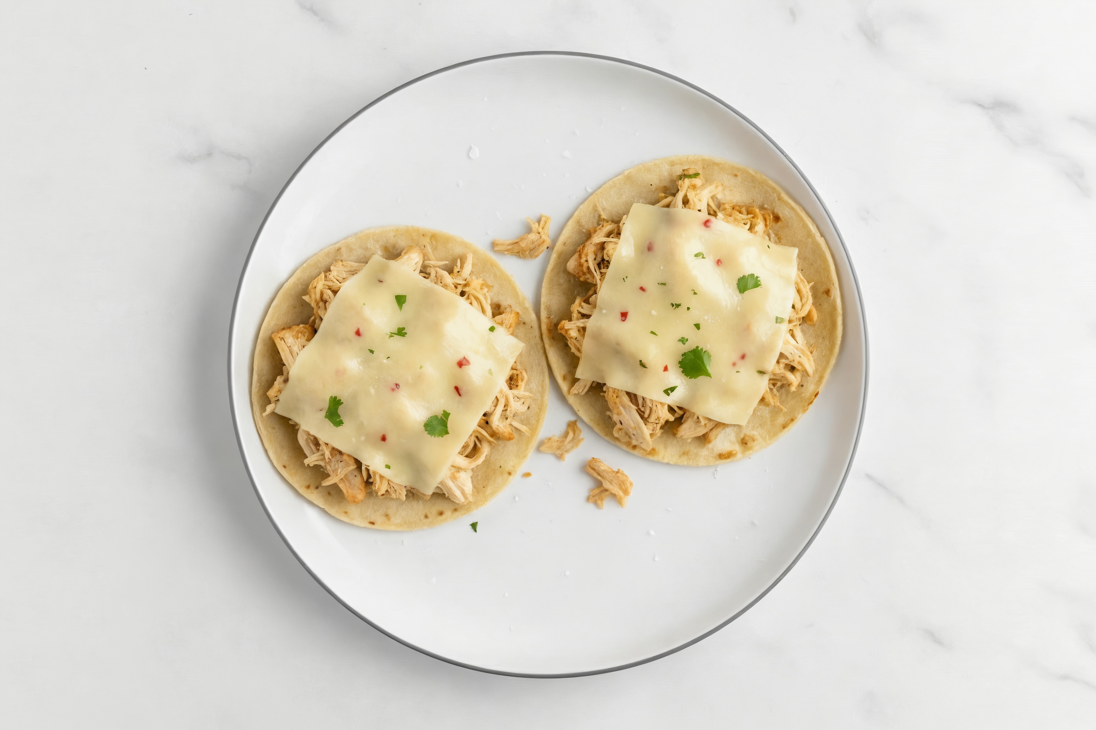 Pepper Jack Pulled Chicken Tostadas