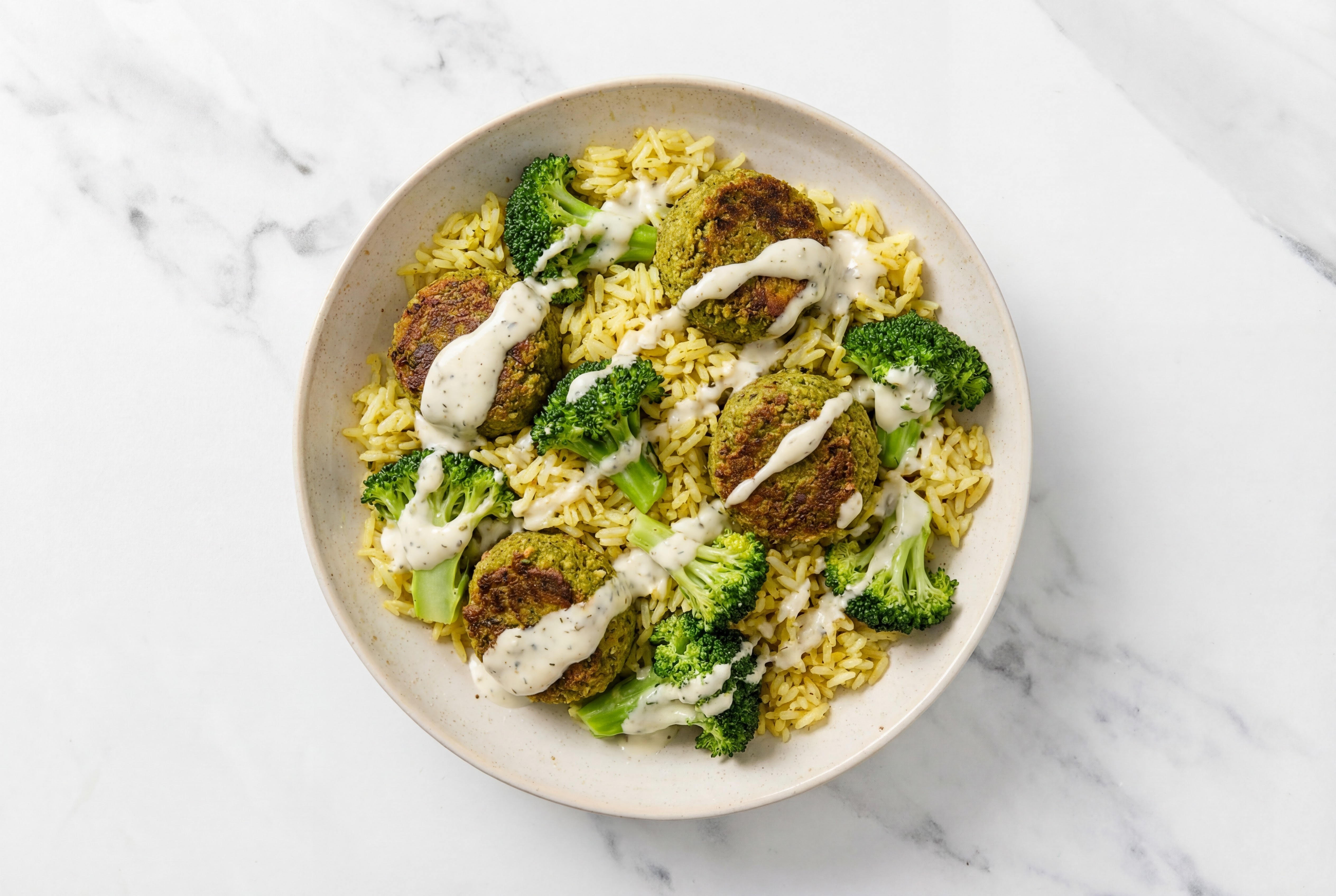 Savory Extra Garlicky Falafel Seasoned Jasmine Rice Bowl