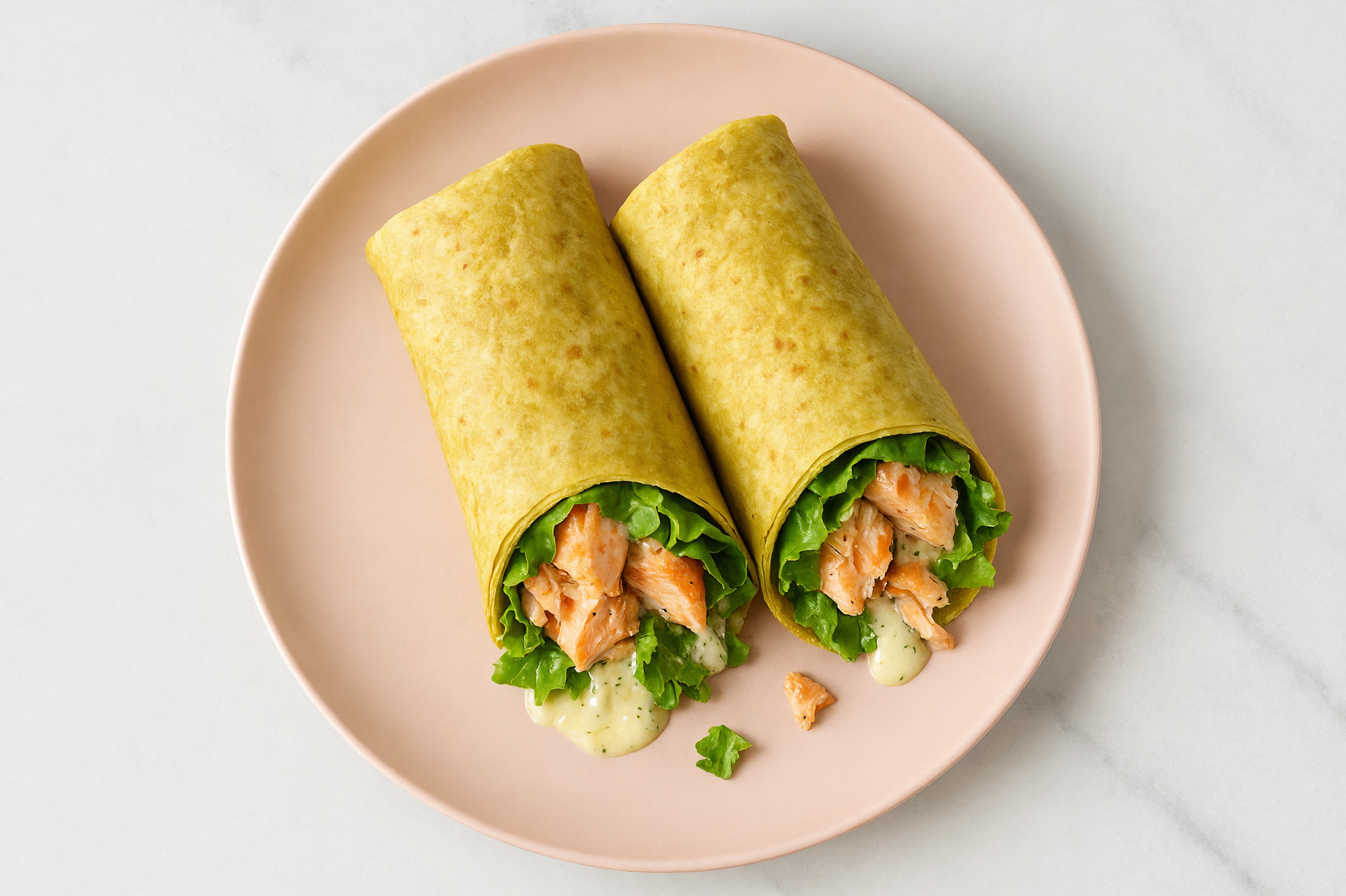 Grilled Salmon Caesar Wrap with Spinach Tortilla