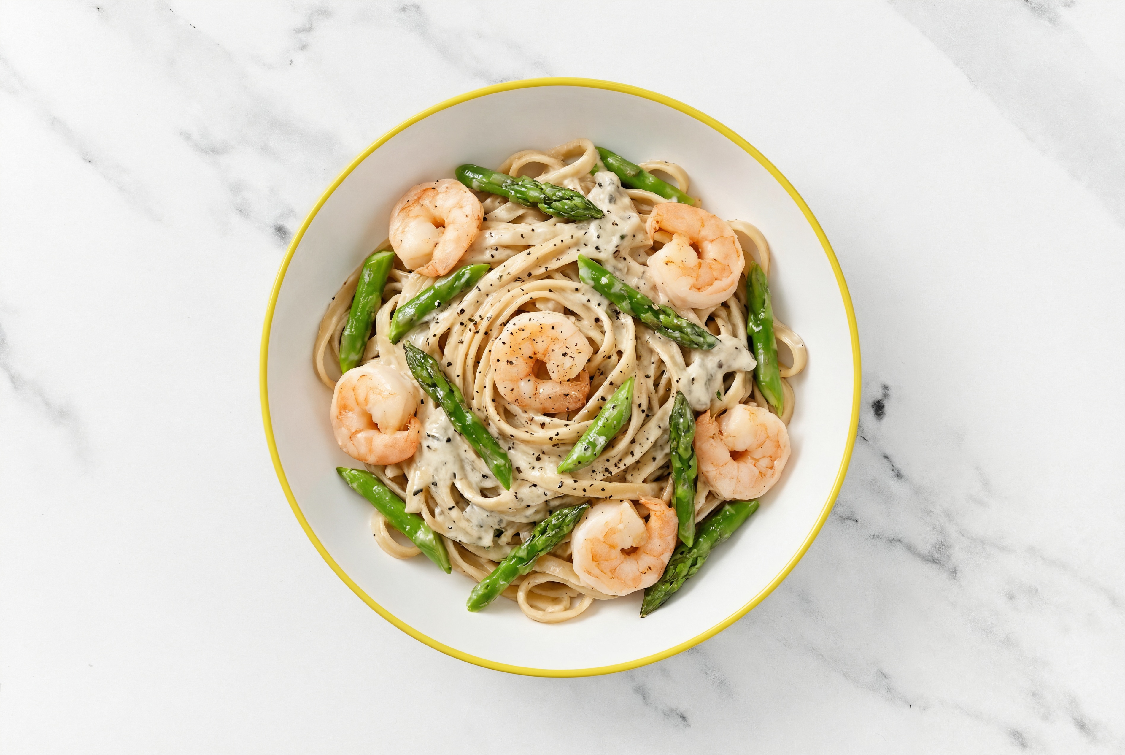 Medium Cooked Shrimp + Asparagus Truffle Linguine