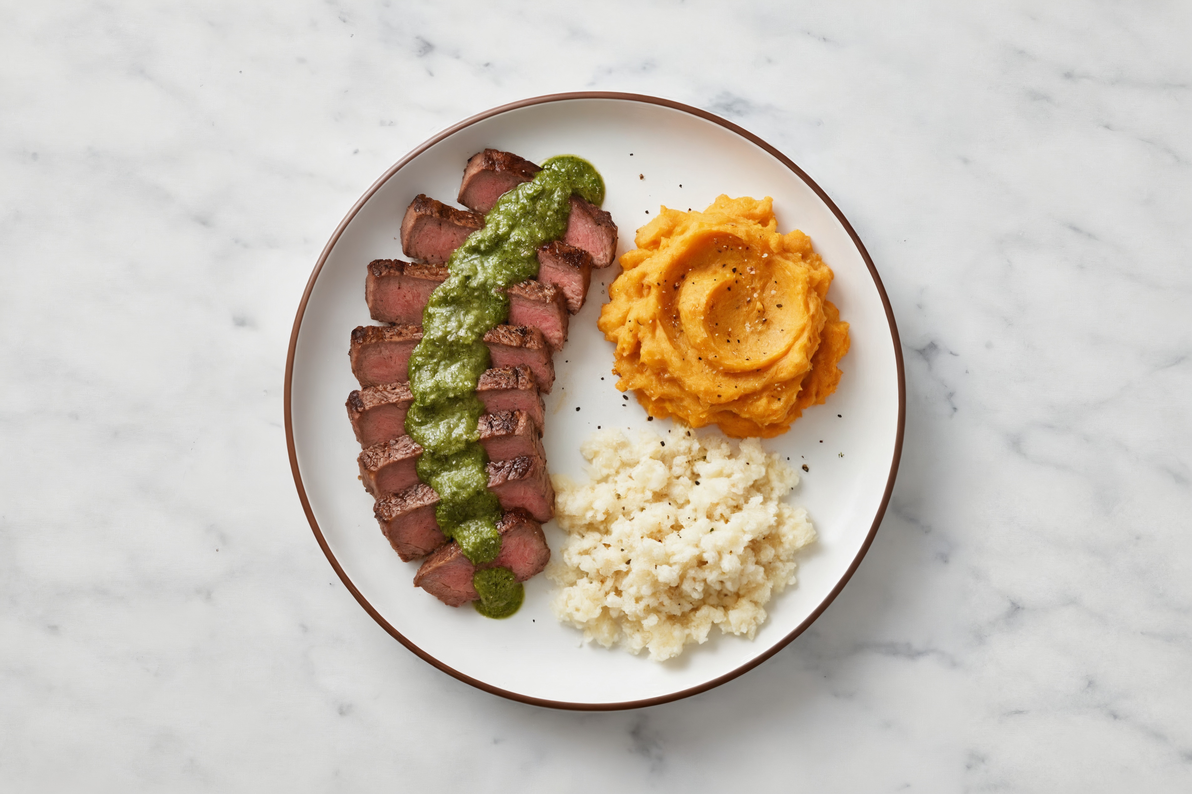 Chimichurri Sirloin with Cauliflower Rice + Sweet Potato