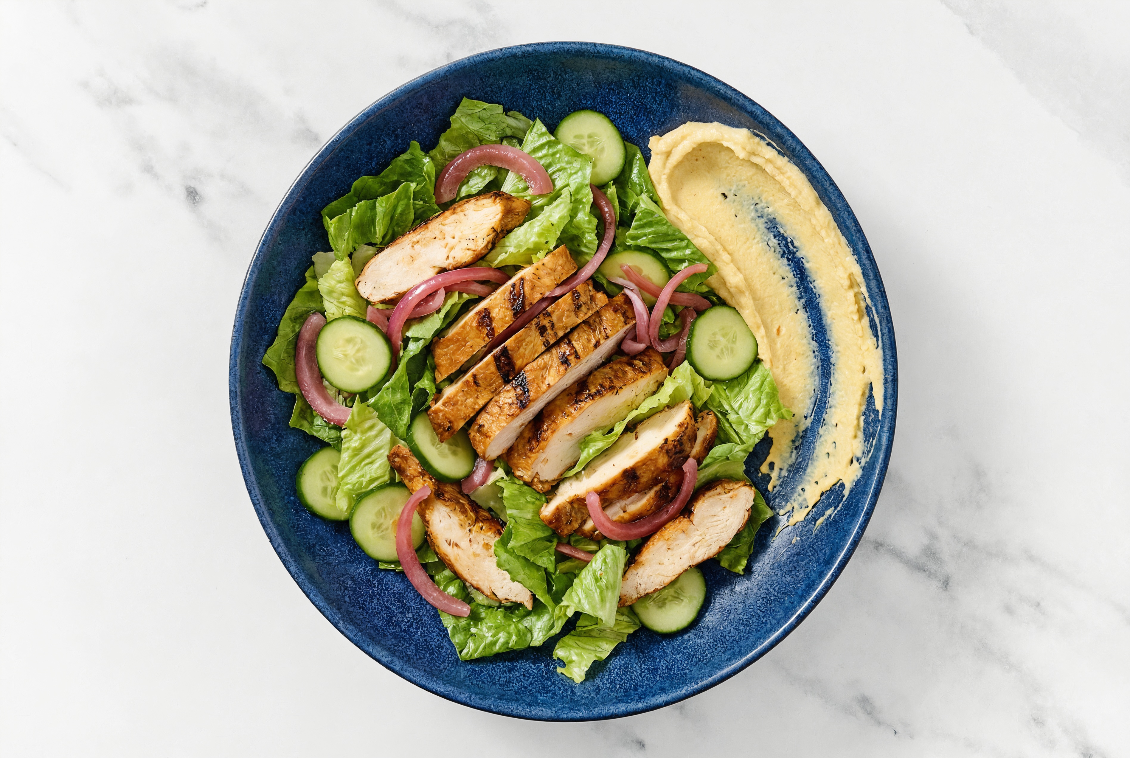 Effortless Spicy Chicken Olive Oil Sea Salt Hummus Veggie Bowl