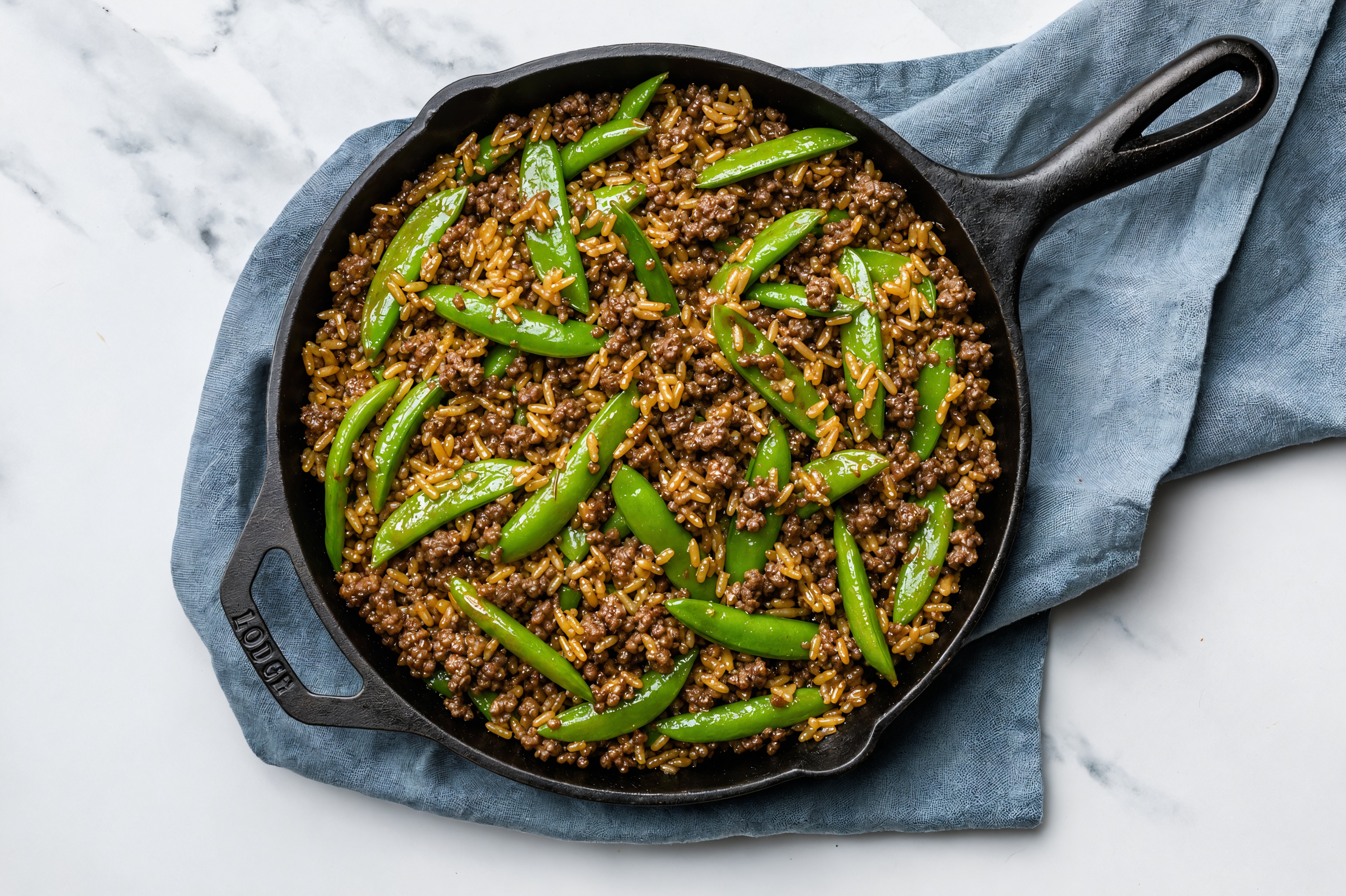 Teriyaki Pea Snap + Ground 93/7 Lean Beef Stir-Fry