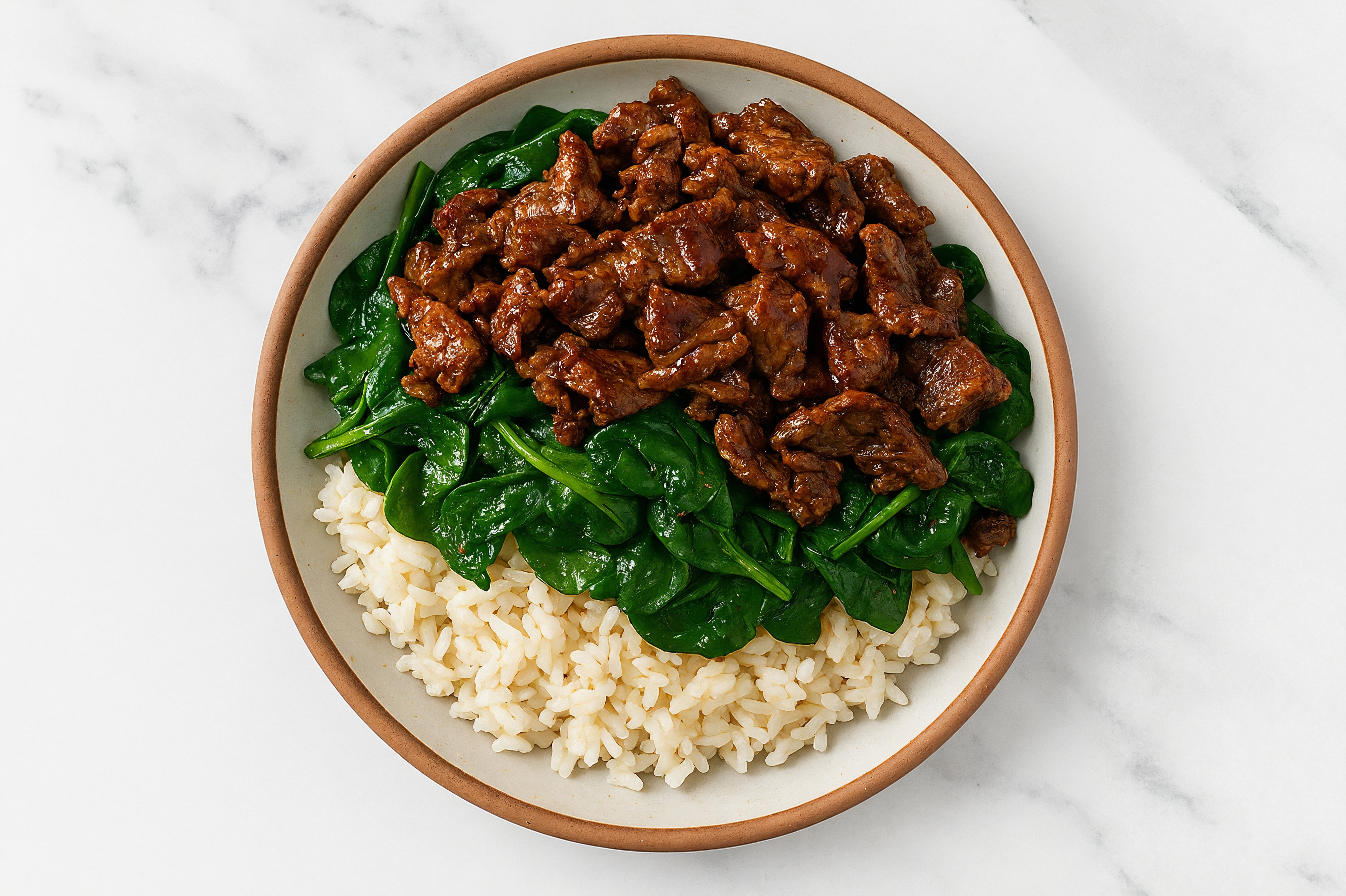 Honey Garlic Beef with Spinach +  Rice