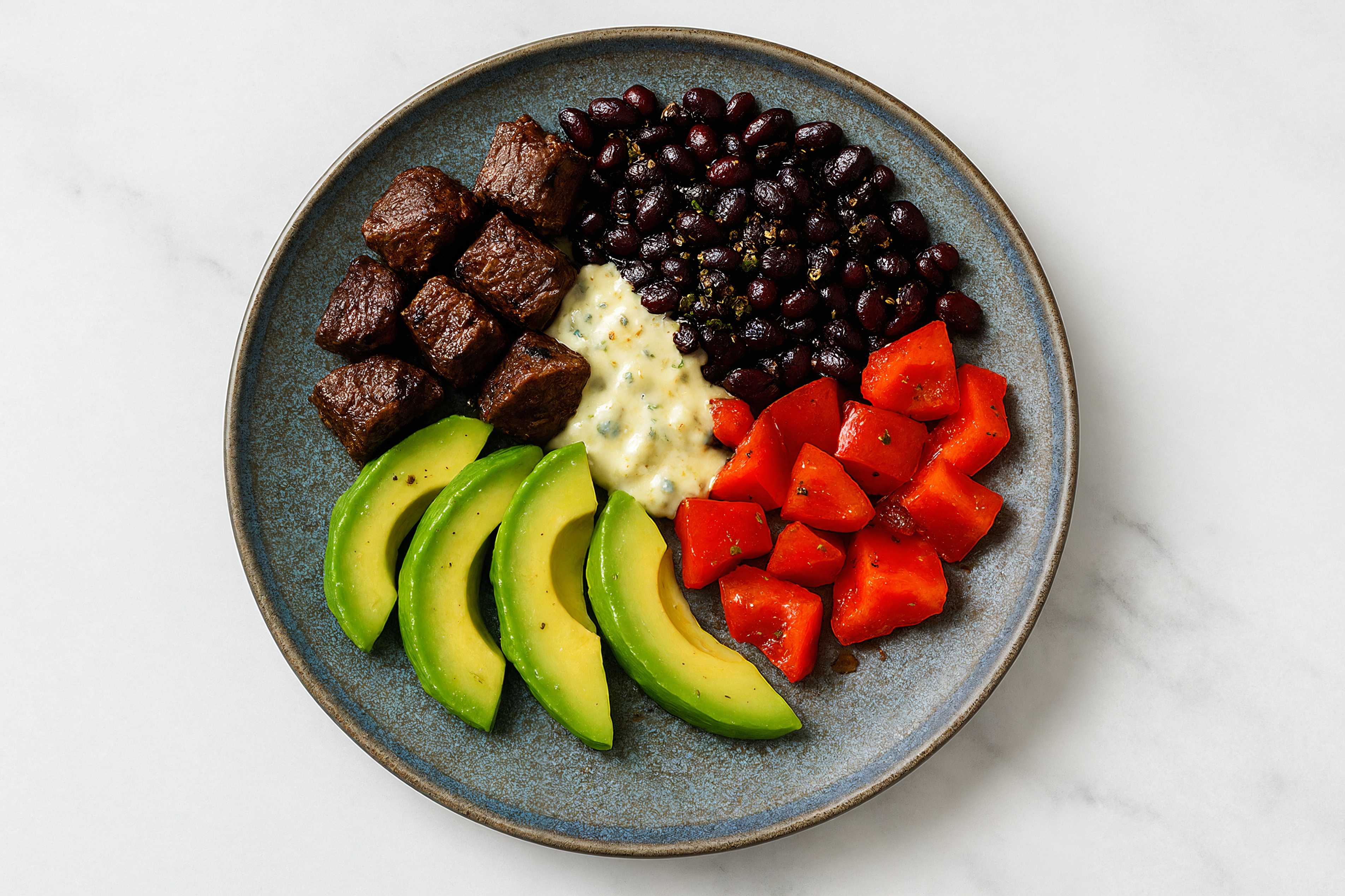 Bison + Black Bean Creamy Garlic Bowl with Red Bell Pepper