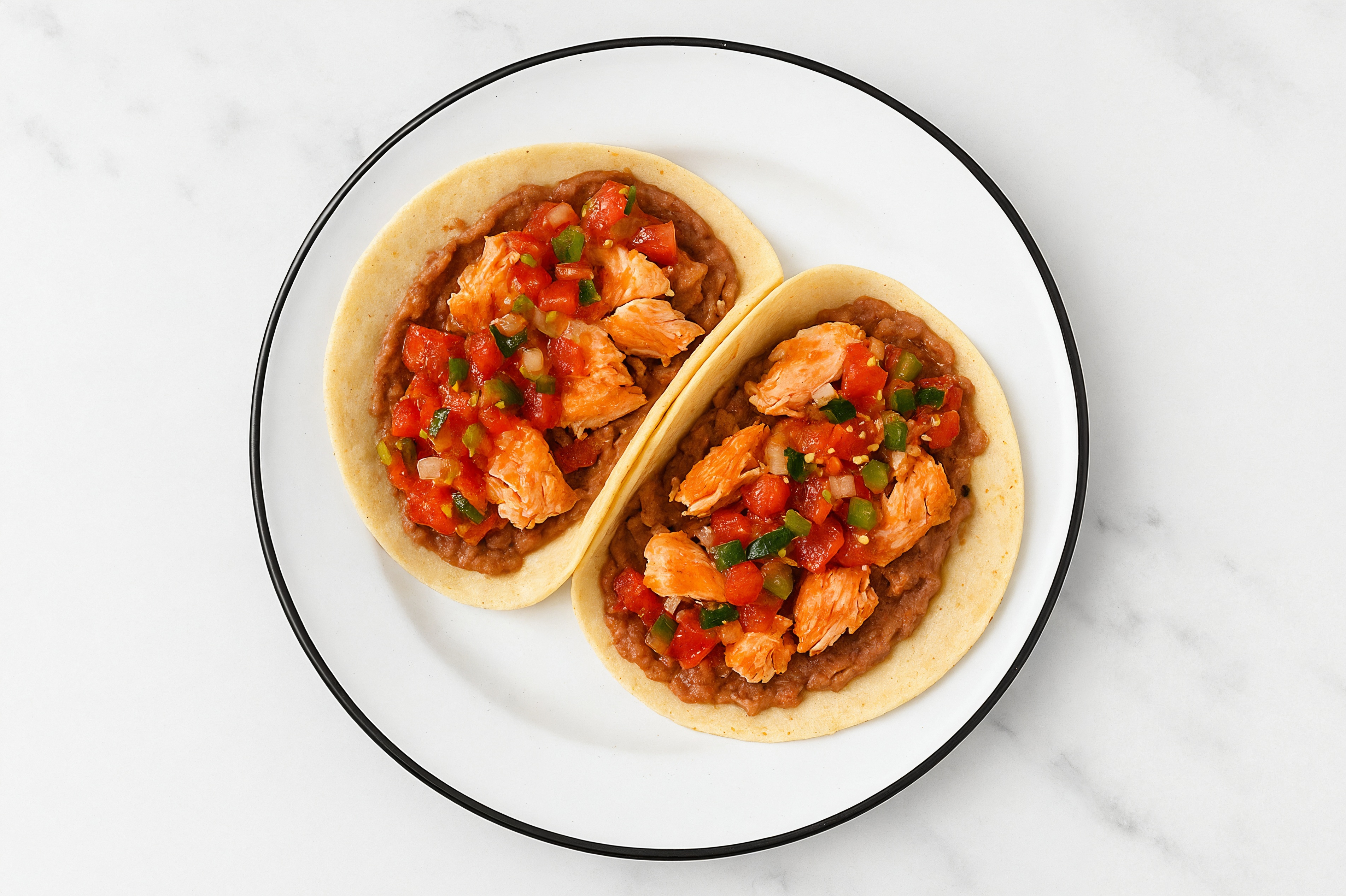 Refried Red Bean Tacos with Smoked Salmon & Pico De Gallo