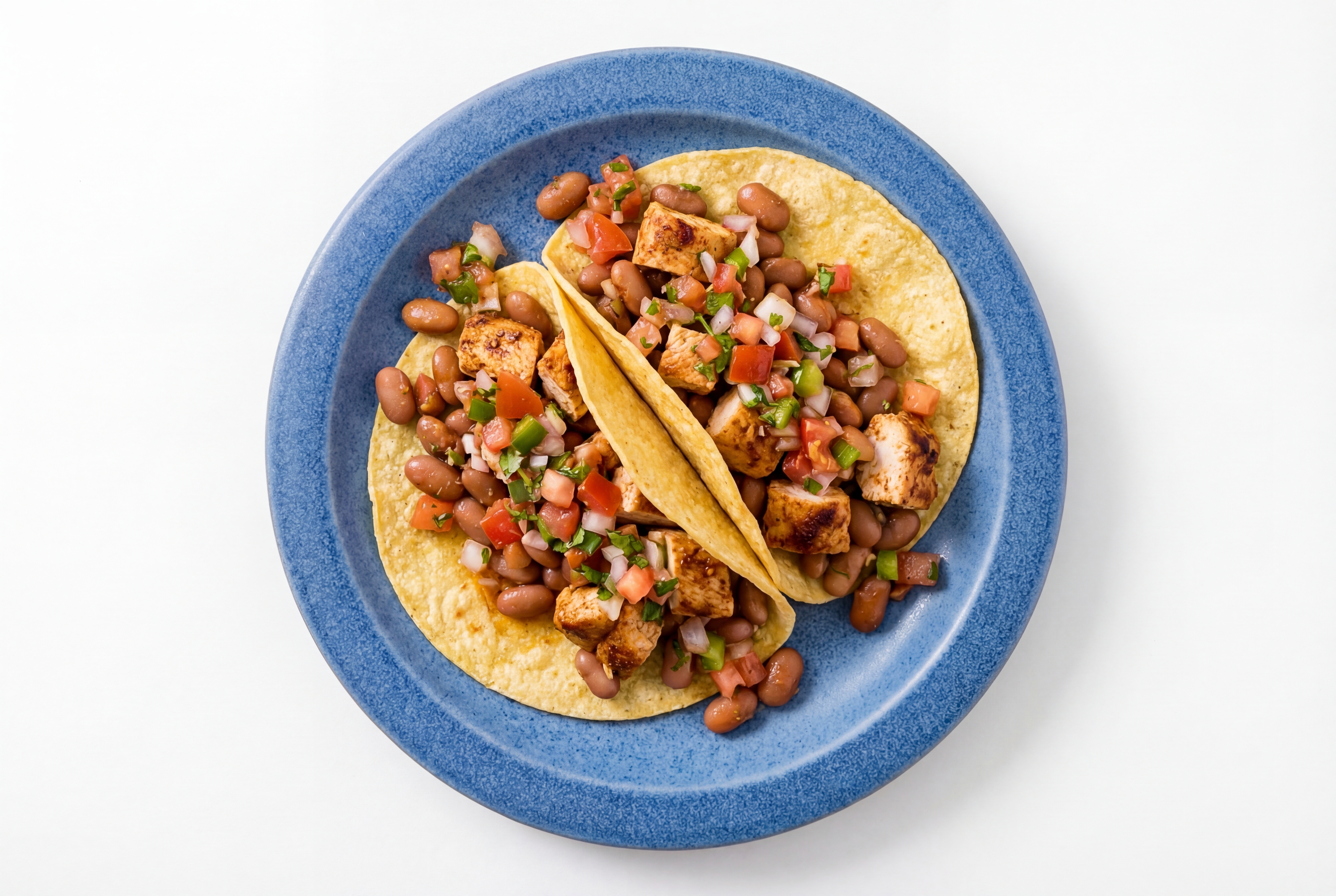 Herby Chipotle Chicken Tacos with Fresh Salsa & Pinto Beans