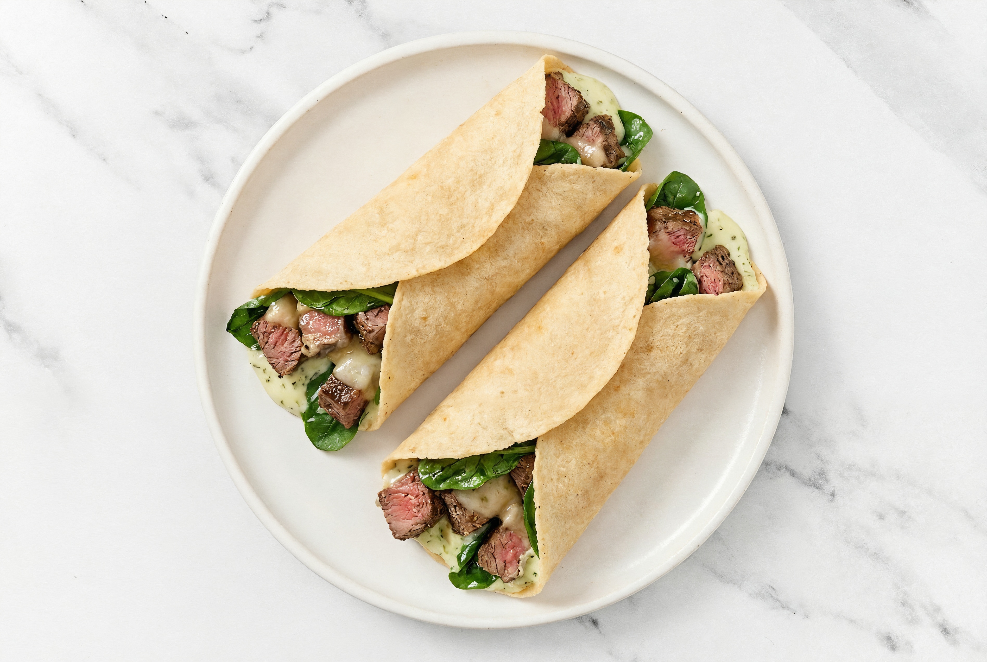 Jalapeño Sliced Steak + Havarti Tortilla Wraps with Spinach