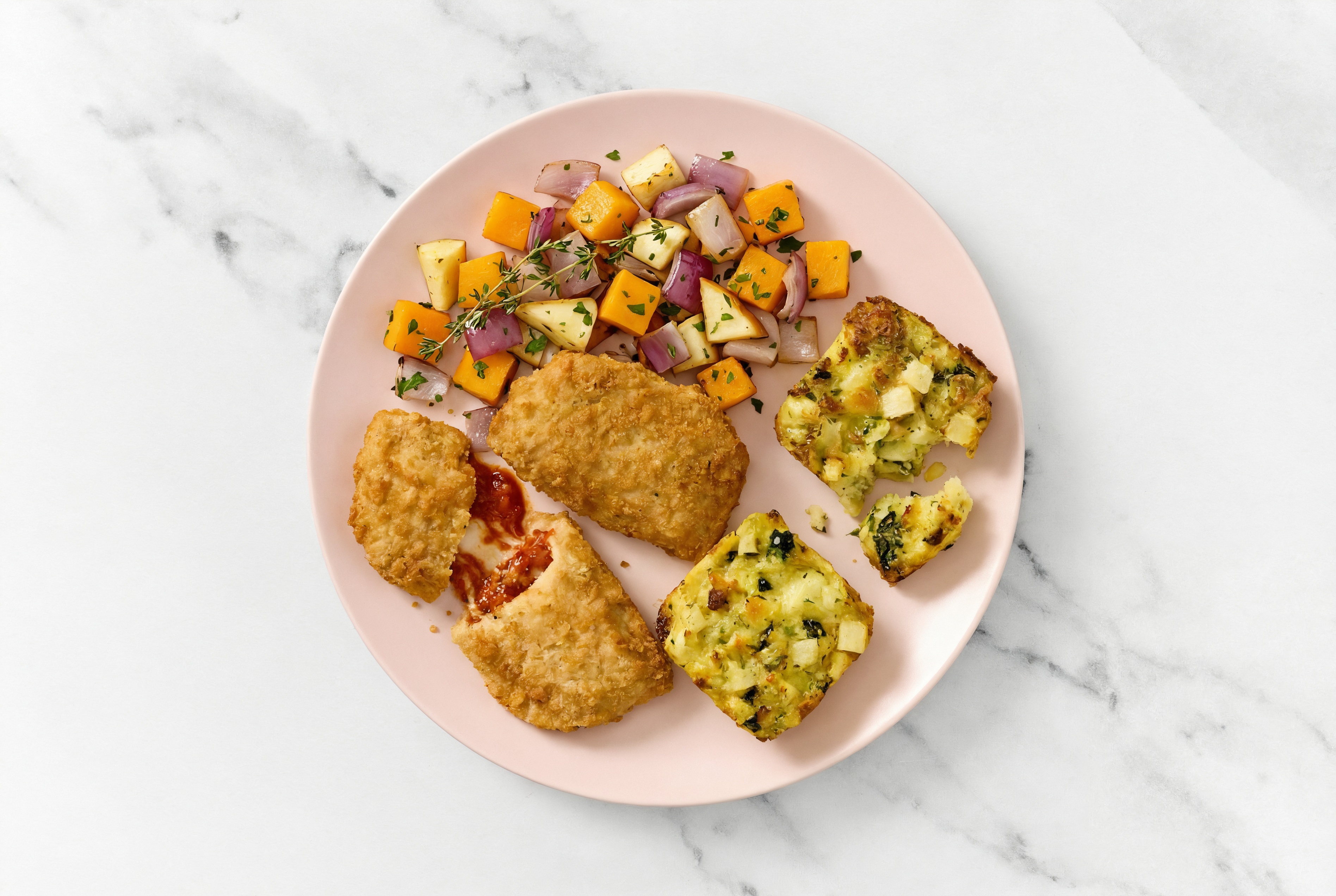 "Chicken" Parm with Roasting Veggies & Potato Bake