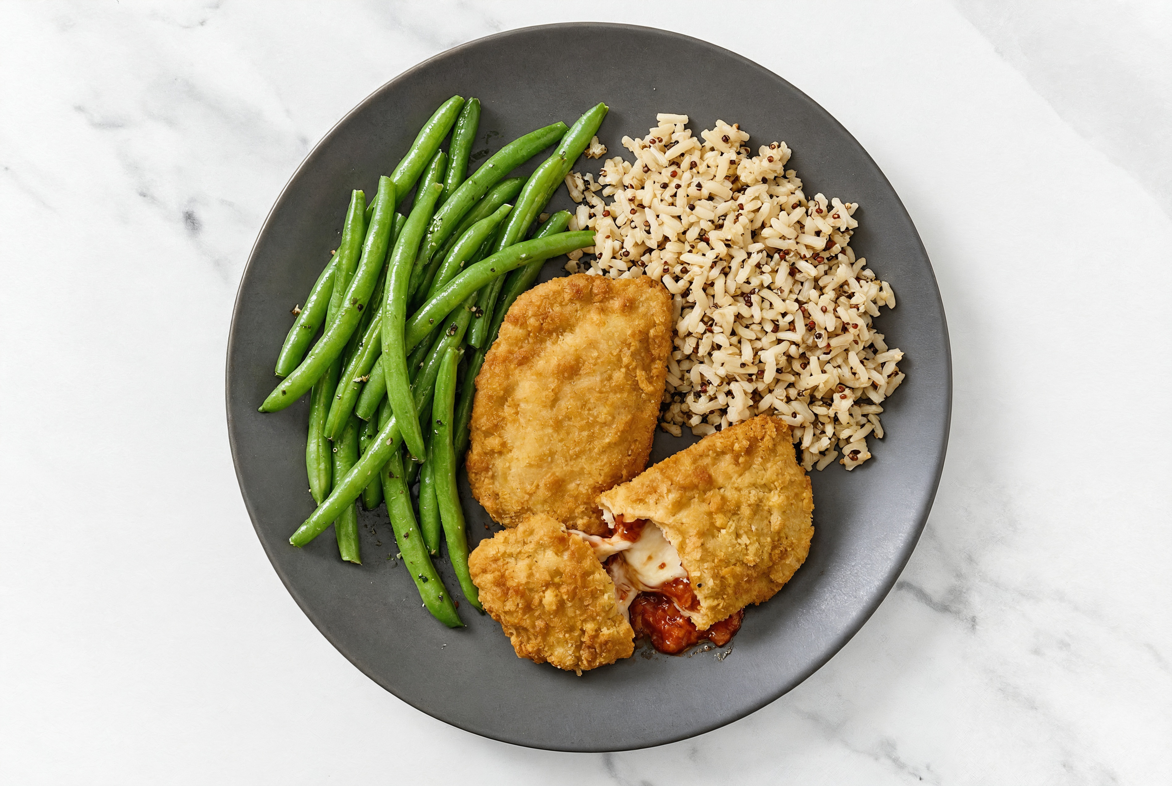"Chicken" Parm with Green Beans & Quinoa Blend