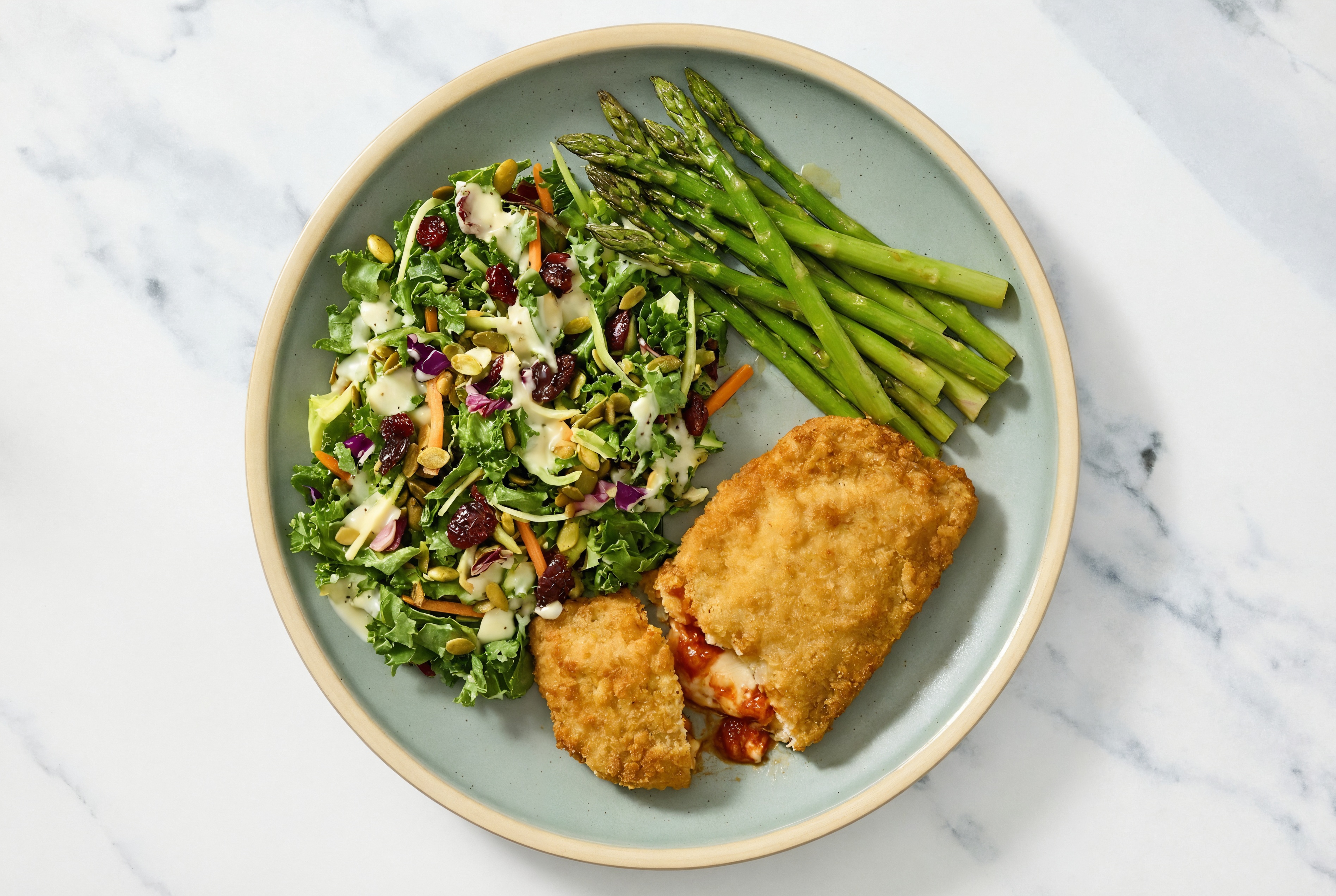 "Chicken" Parm with Asparagus & Kale Salad