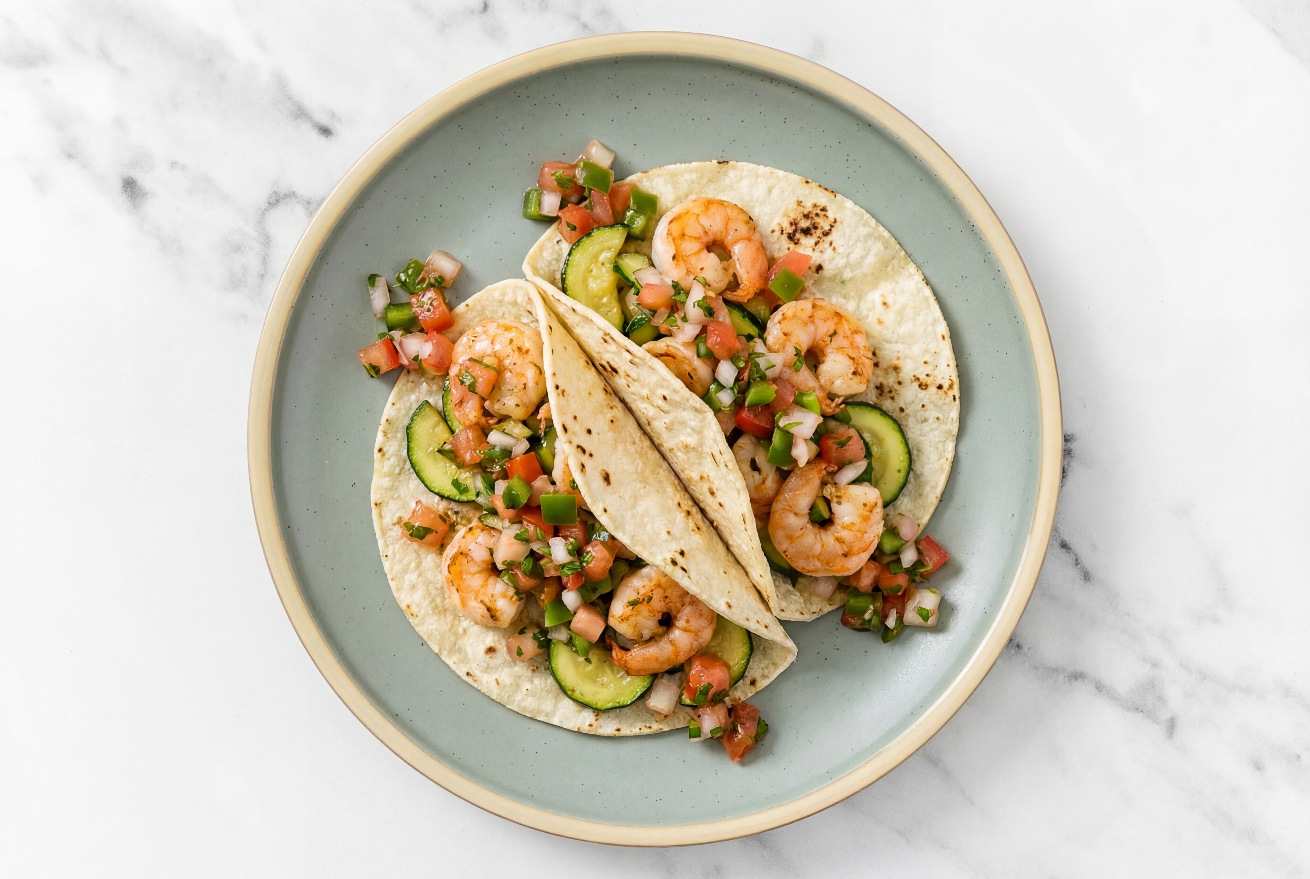 Herby Summertime Salsa Shrimp Tacos with Zucchini